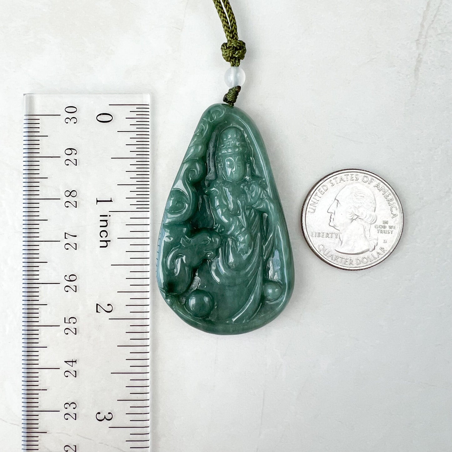 Jadeite Jade Guan Yin Avalokiteshvara and Dragon Carved Pendant Necklace, Quan Am, YJ-1221-0210864 - AriaDesignCollection