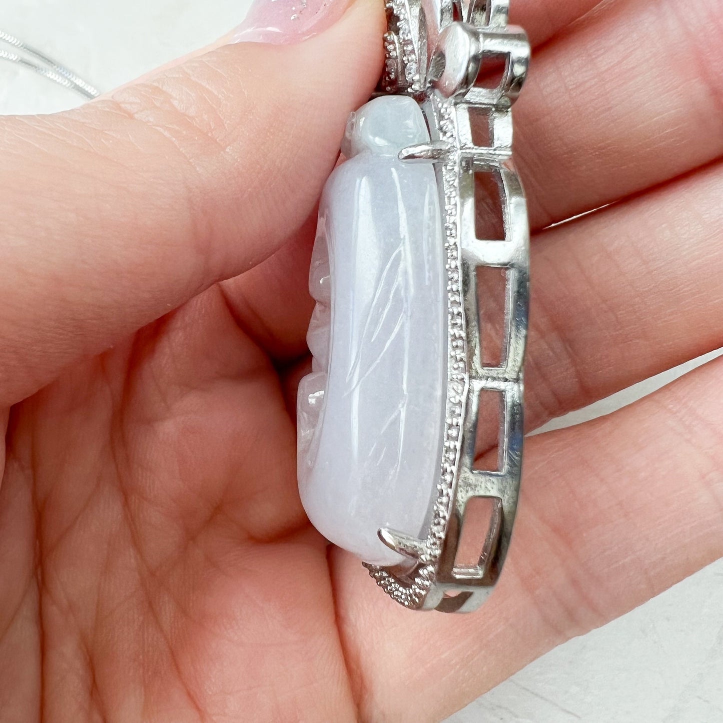 Light Purple Jadeite Jade Ruyi Ru Yi, 如意, Sterling Silver Pendant Necklace, BJ-0621-1647814597 - AriaDesignCollection