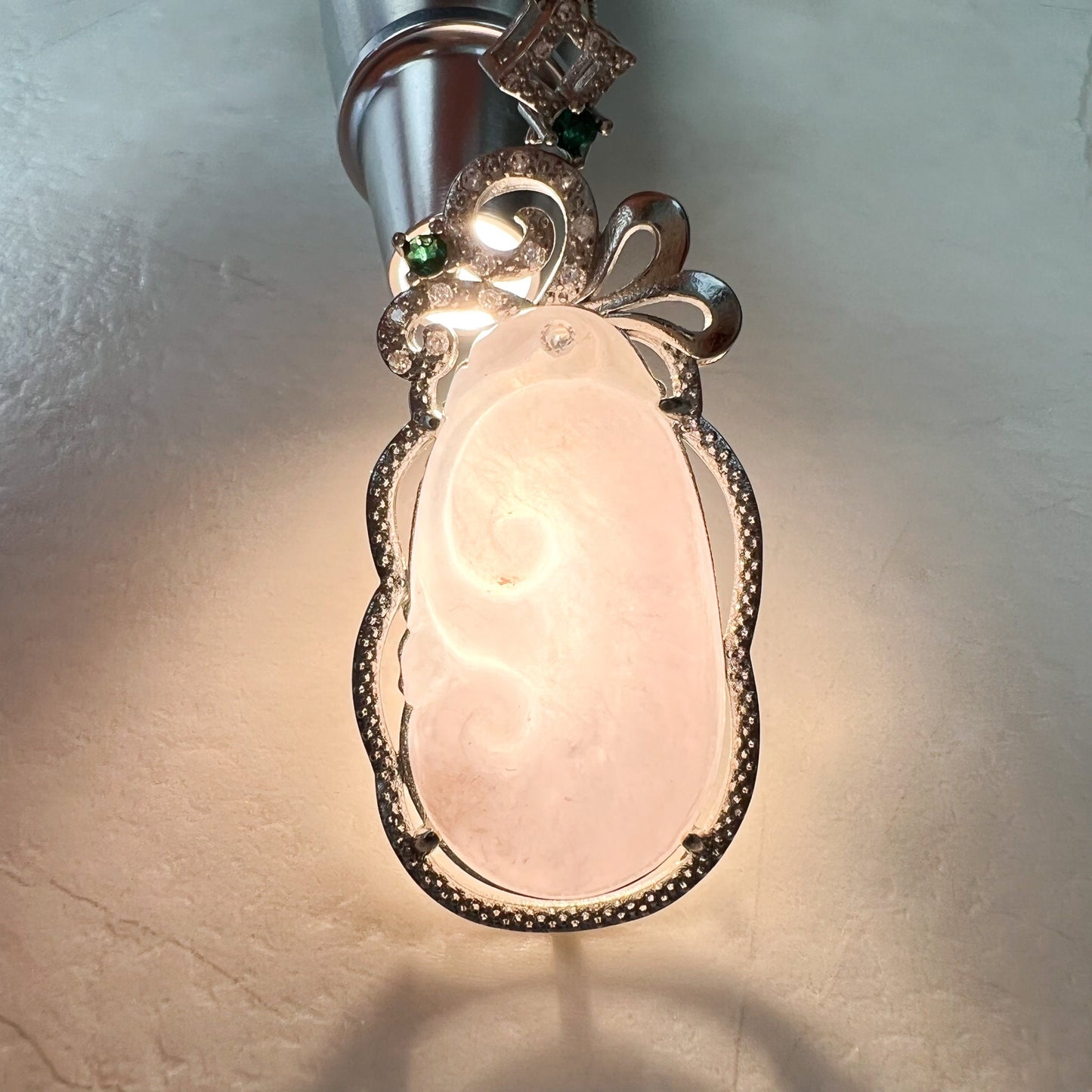 Light Purple Jadeite Jade Ruyi Ru Yi, 如意, Sterling Silver Pendant Necklace, BJ-0621-1647814597 - AriaDesignCollection