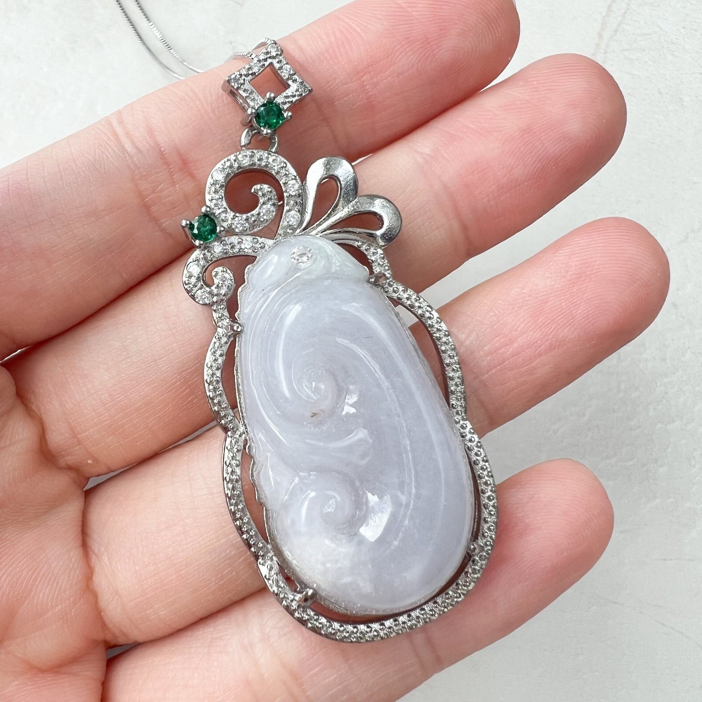 Light Purple Jadeite Jade Ruyi Ru Yi, 如意, Sterling Silver Pendant Necklace, BJ-0621-1647814597 - AriaDesignCollection