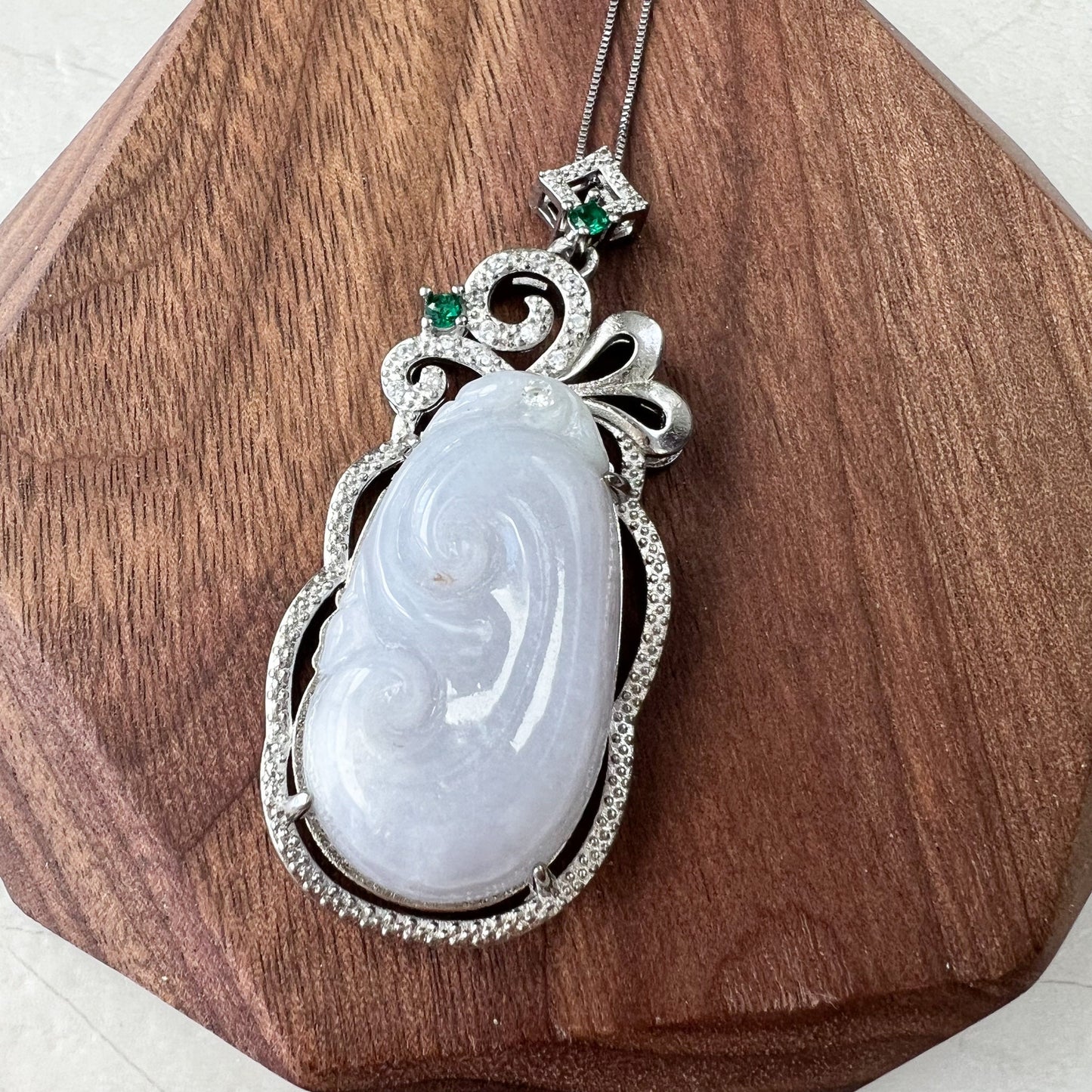 Light Purple Jadeite Jade Ruyi Ru Yi, 如意, Sterling Silver Pendant Necklace, BJ-0621-1647814597 - AriaDesignCollection