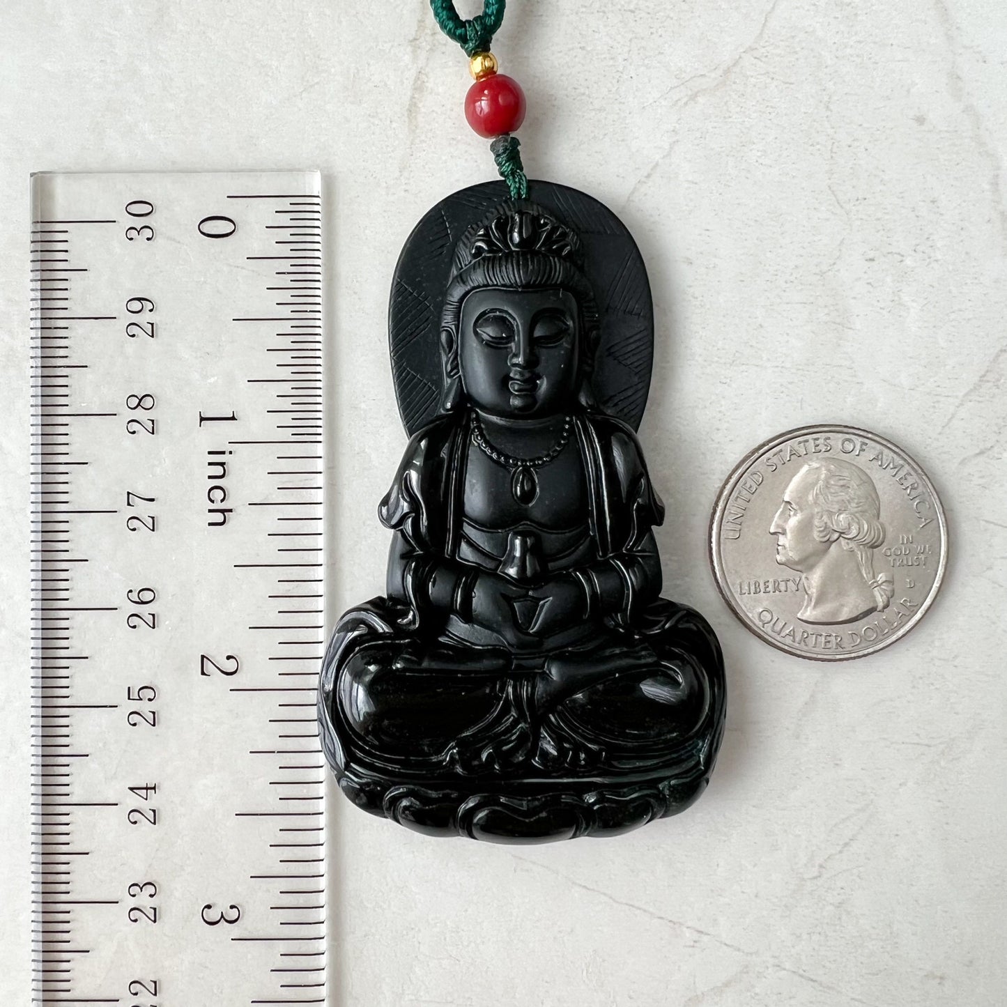 Large Black Jadeite Jade Omphacite Guan Yin Necklace, Quan Am, LGG-1221-1647833481 - AriaDesignCollection