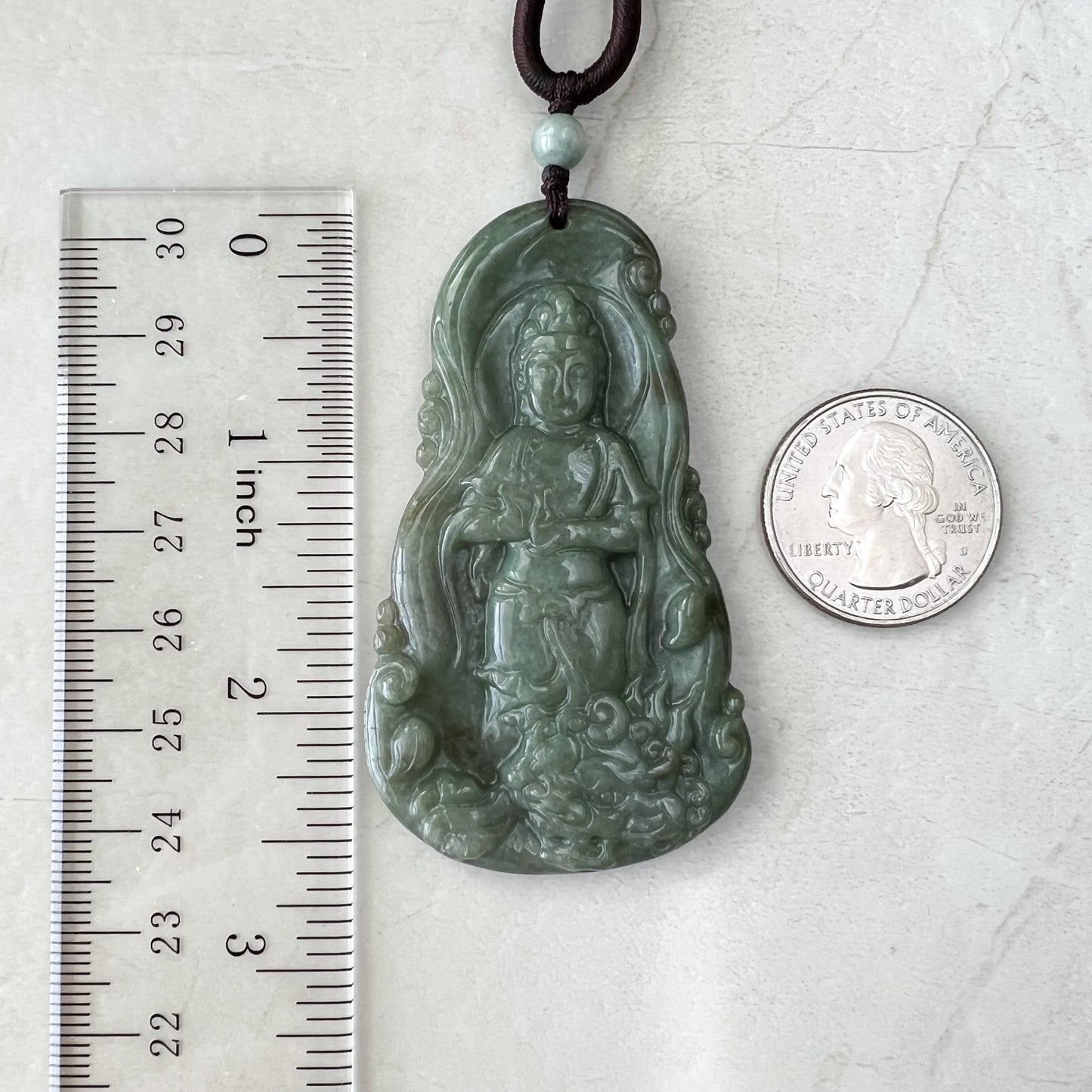 Jadeite Jade Guan Yin Avalokiteshvara and Dragon Carved Pendant Necklace, Quan Am, YJ-1221-0279115 - AriaDesignCollection