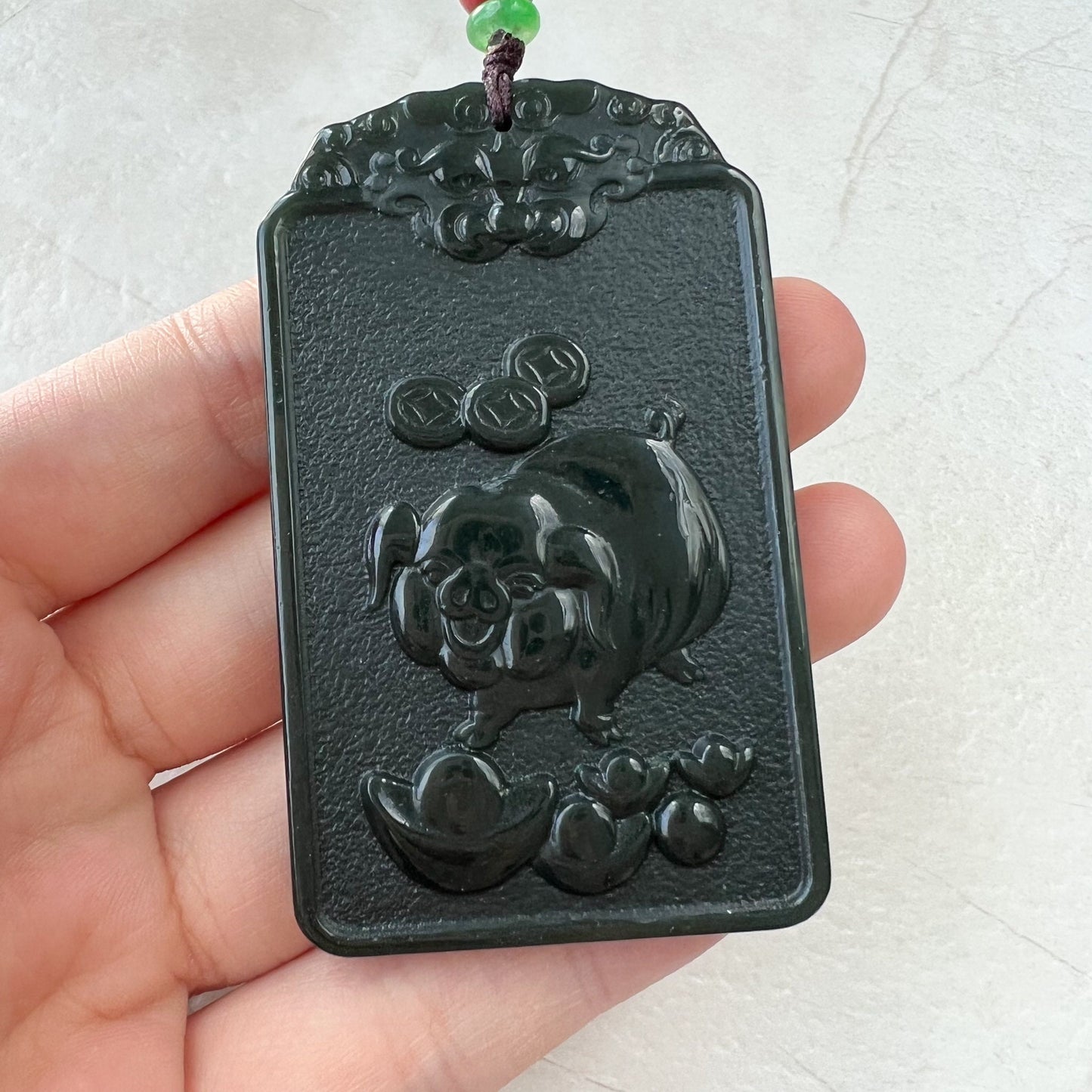 Nephrite Jade Amitabha Buddha Amita Amida, 阿弥陀佛, Pig Zodiac Carved Pendant Necklace, RM-1221-1649625525 - AriaDesignCollection