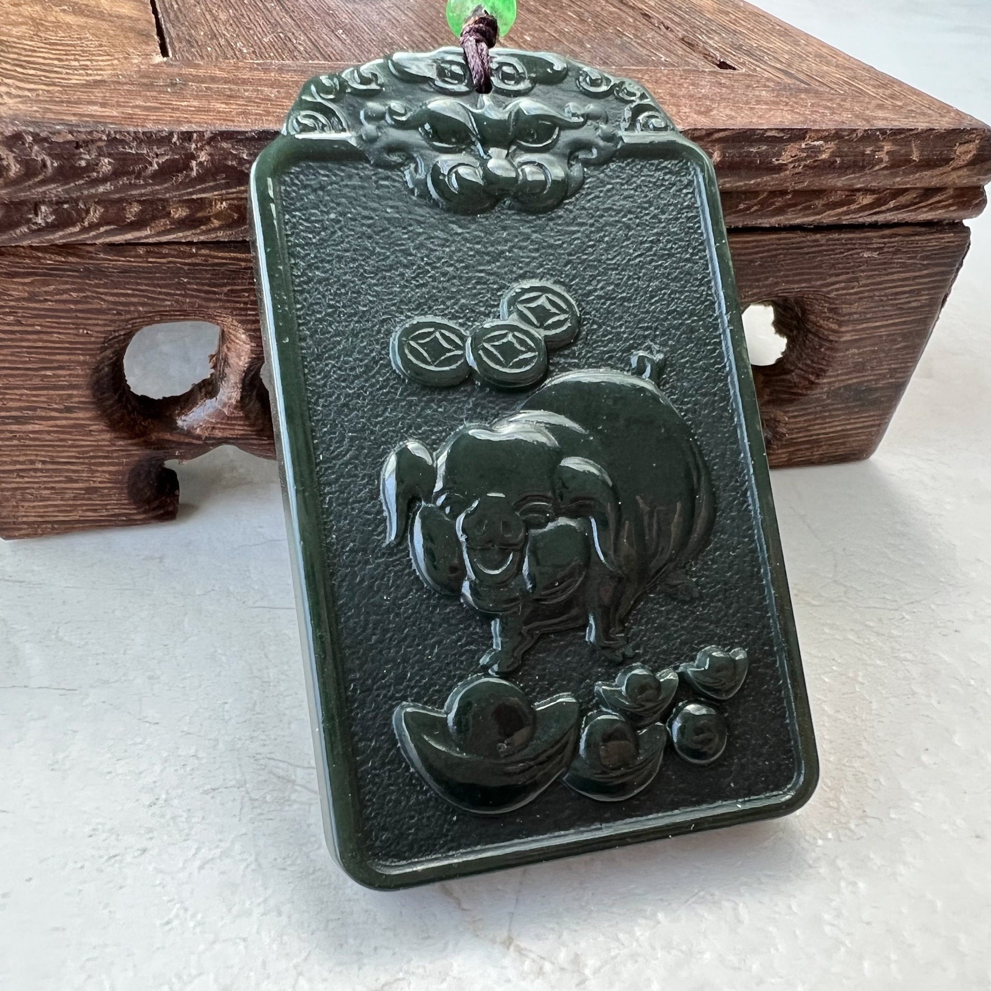 Nephrite Jade Amitabha Buddha Amita Amida, 阿弥陀佛, Pig Zodiac Carved Pendant Necklace, RM-1221-1649625525 - AriaDesignCollection