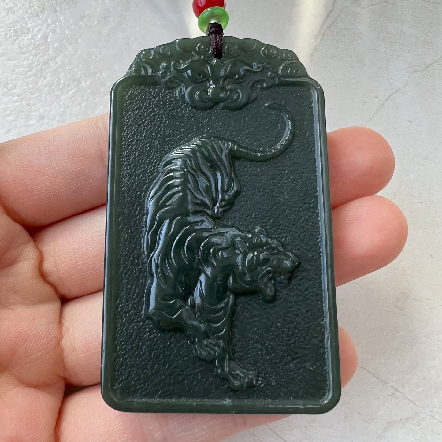 Nephrite Jade Akasagarbha Buddha, Xu Kong Zang, Hư Không Tạng Bồ Tát, bodhisattva, Tiger Zodiac Pendant Necklace, RM-1221-1649646234 - AriaDesignCollection