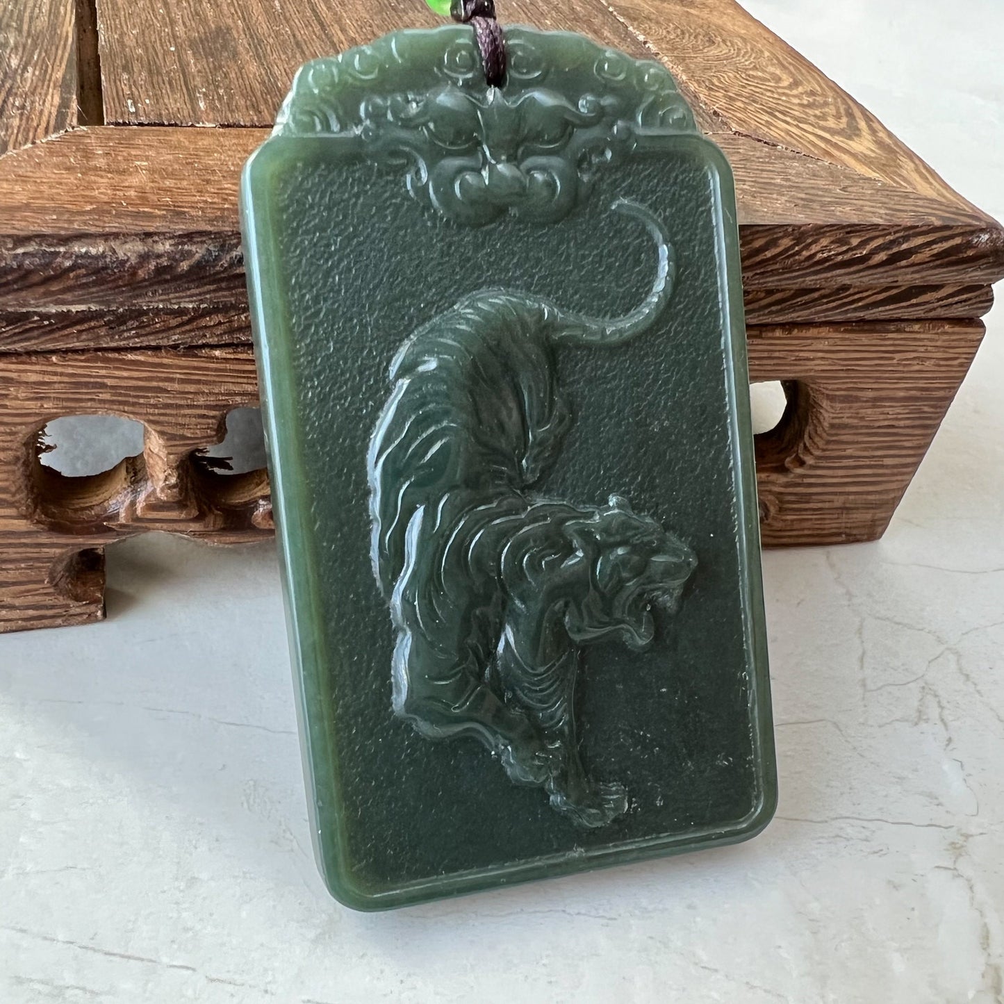 Nephrite Jade Akasagarbha Buddha, Xu Kong Zang, Hư Không Tạng Bồ Tát, bodhisattva, Tiger Zodiac Pendant Necklace, RM-1221-1649646234 - AriaDesignCollection