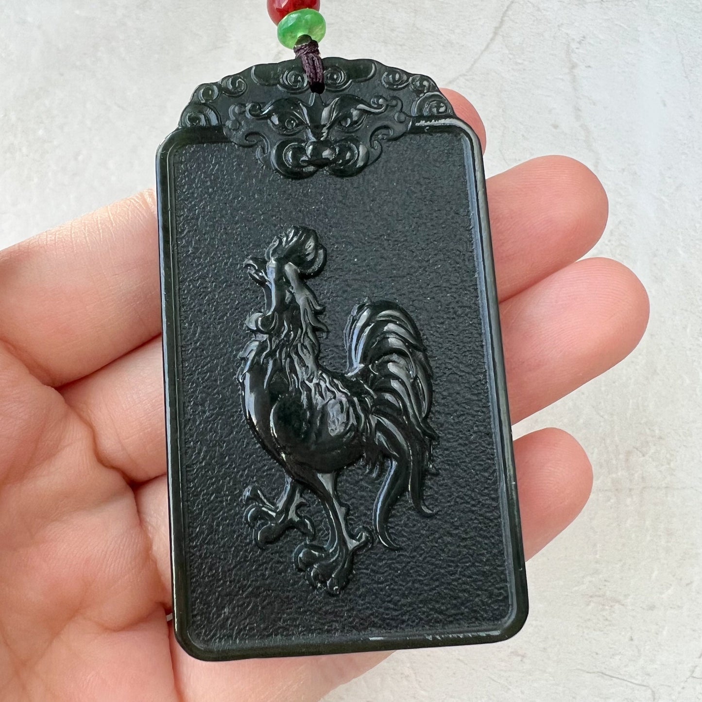 Nephrite Jade Acala Acalanātha Buddha Bu Dong Ming Wang, Bất Động Minh Vuong, Rooster Carved Pendant Necklace, RM-1221-1649711581 - AriaDesignCollection