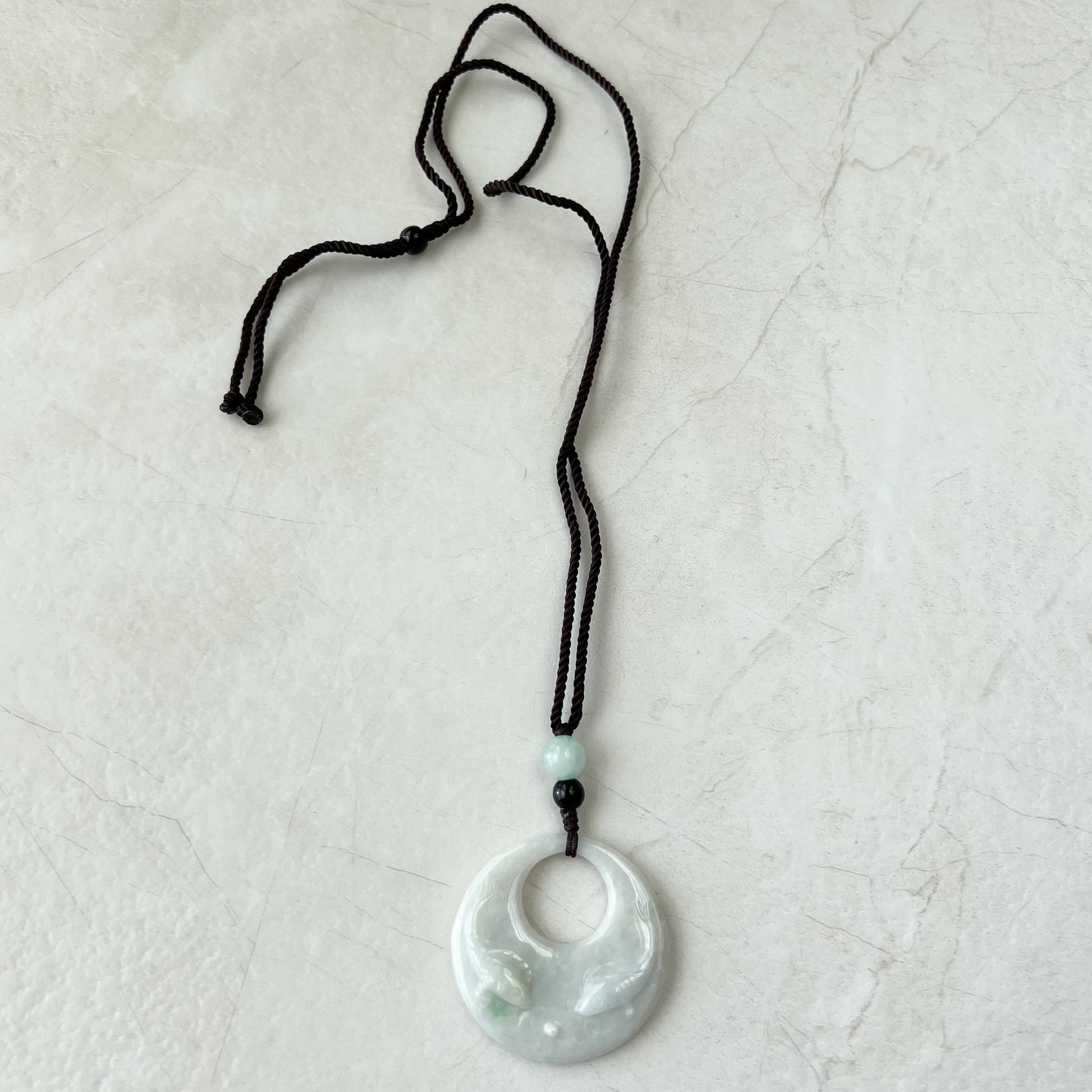 Jadeite Jade Twin Fish, Pisces Zodiac Horoscope Necklace, Hand Carved Pendant Necklace, YJ-1221-0315209-1 - AriaDesignCollection