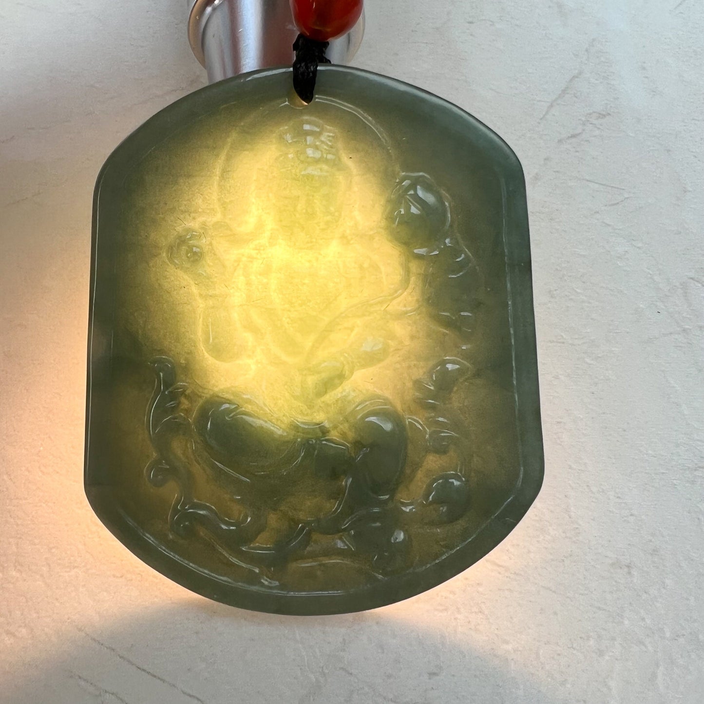 Green Jadeite Jade Guan Yin Avalokiteshvara Carved Pendant Necklace, YJ-1221-0354840 - AriaDesignCollection