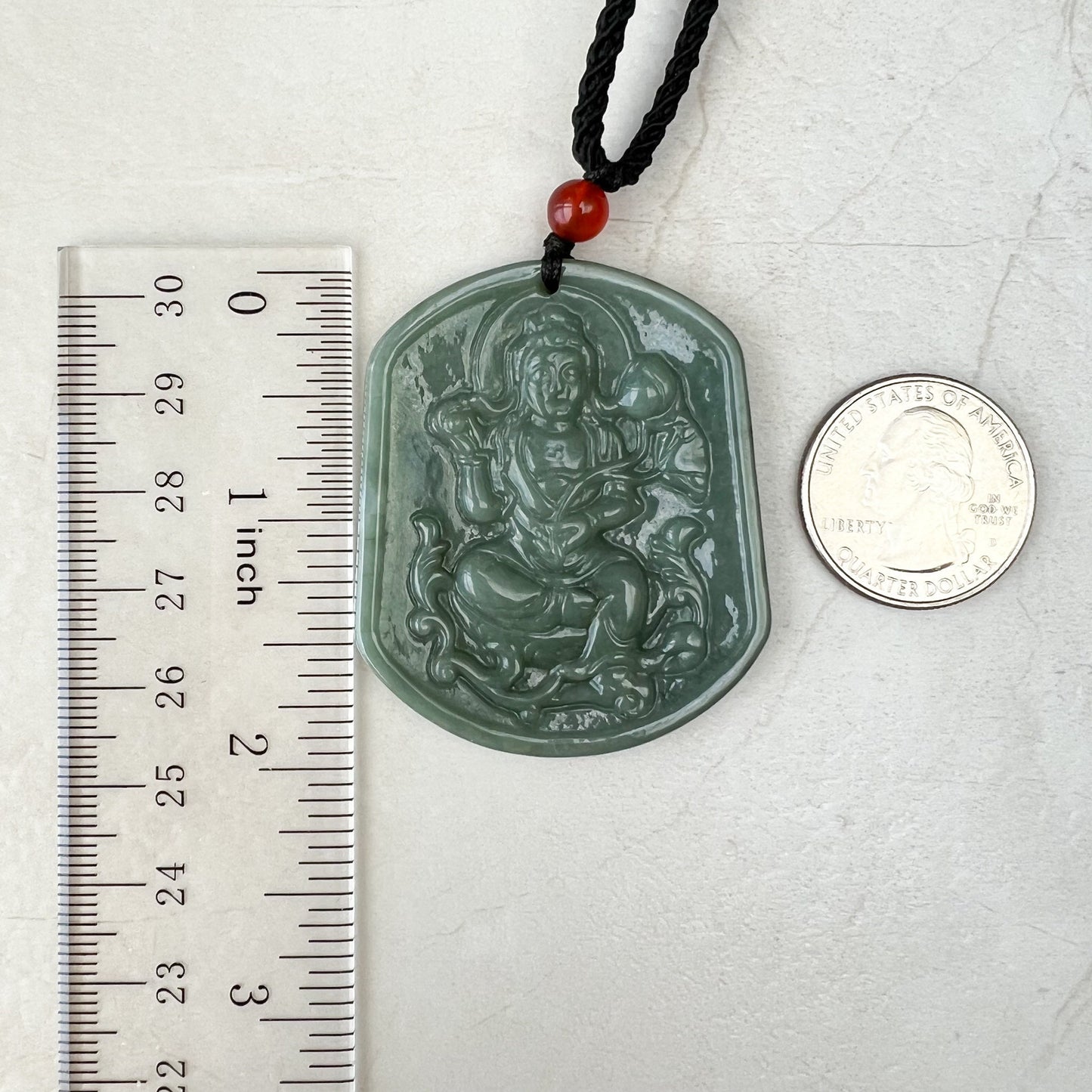 Green Jadeite Jade Guan Yin Avalokiteshvara Carved Pendant Necklace, YJ-1221-0354840 - AriaDesignCollection