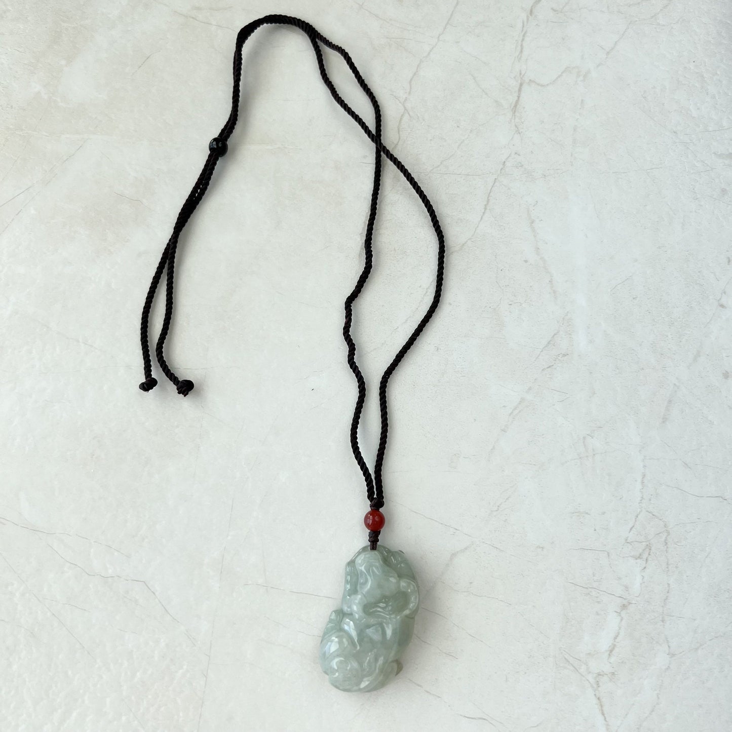 Light Gray Green Jadeite Jade Ox Bull Cow Chinese Zodiac Carved Necklace, YJ-0321-0343771-2 - AriaDesignCollection