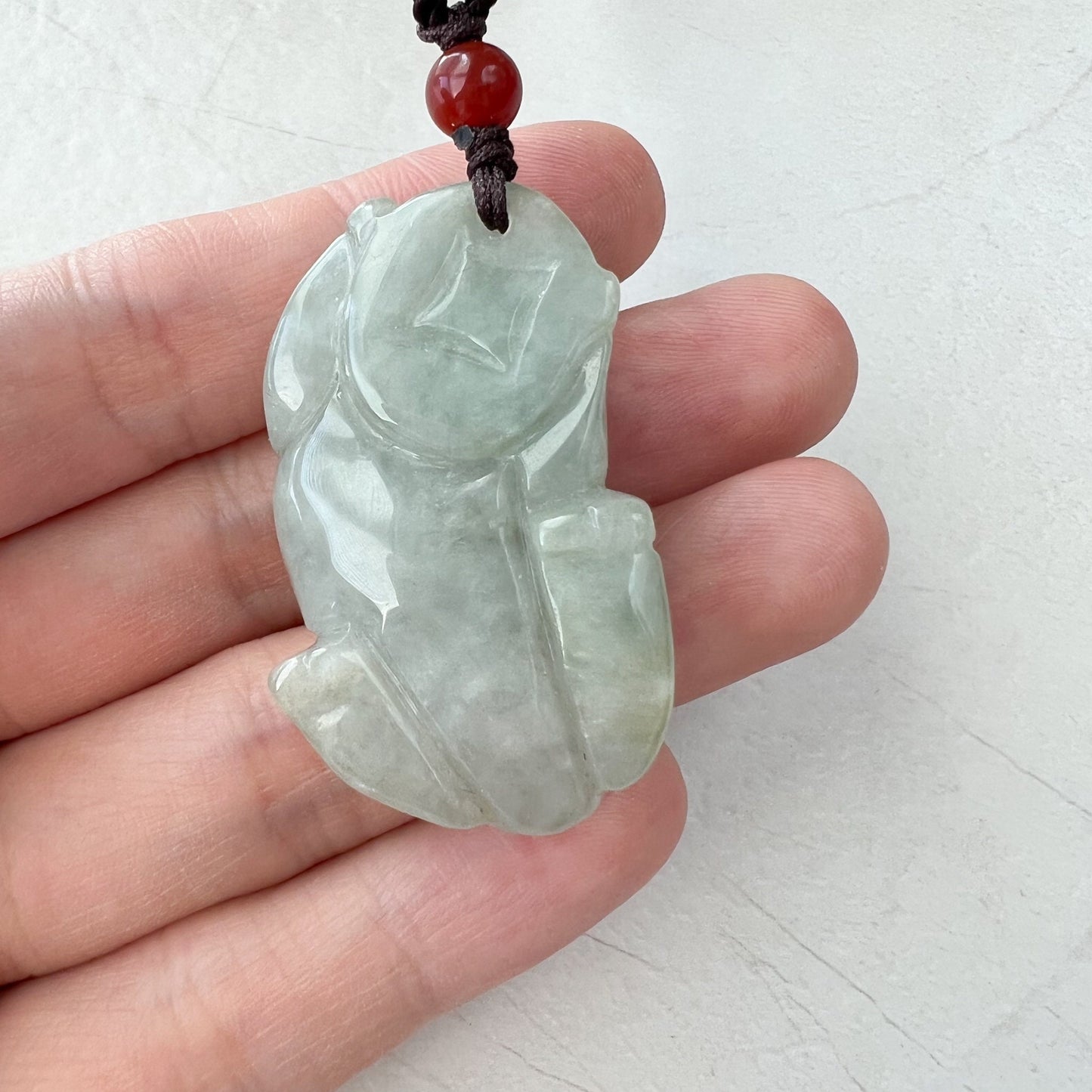 Light Gray Green Jadeite Jade Ox Bull Cow Chinese Zodiac Carved Necklace, YJ-0321-0343771-2 - AriaDesignCollection