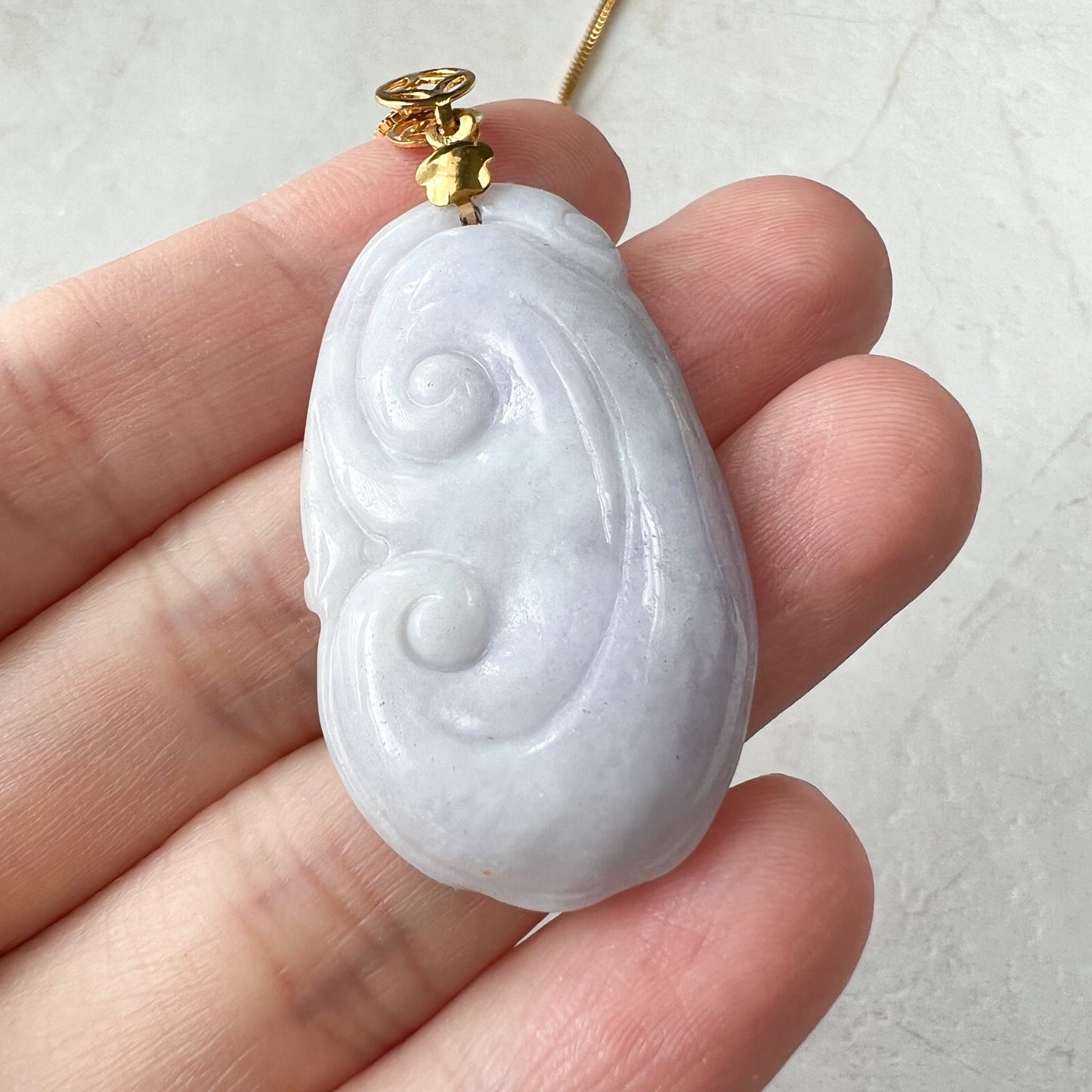 Light Purple Jadeite Jade Ruyi Ru Yi, 如意, Gold Plated Bail, Sterling Silver Necklace, CGZ-0921-1648247701 - AriaDesignCollection