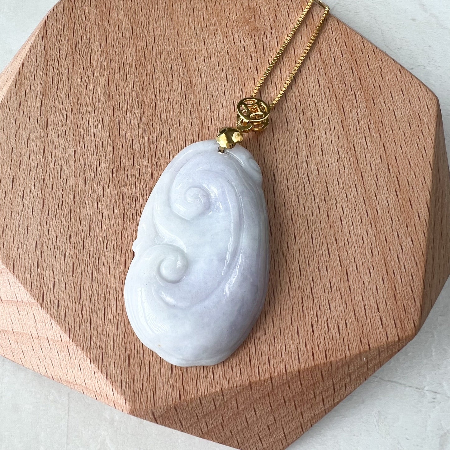 Light Purple Jadeite Jade Ruyi Ru Yi, 如意, Gold Plated Bail, Sterling Silver Necklace, CGZ-0921-1648247701 - AriaDesignCollection