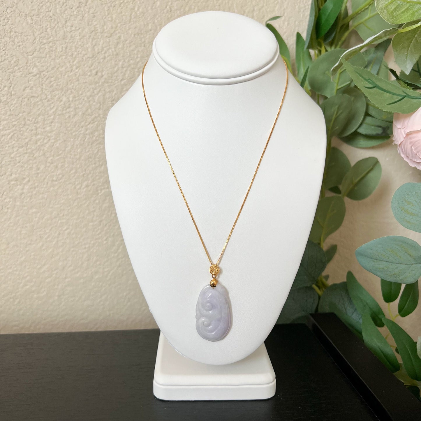 Light Purple Jadeite Jade Ruyi Ru Yi, 如意, Gold Plated Bail, Sterling Silver Necklace, CGZ-0921-1648247701 - AriaDesignCollection