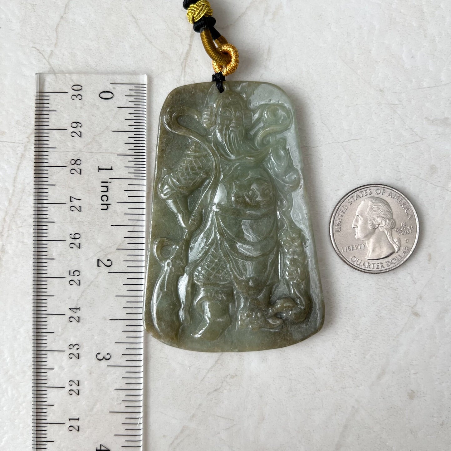 Large Green Jadeite Jade Guan Yu Guan Gong Carved Pendant Necklace, YJ-1221-0235508 - AriaDesignCollection