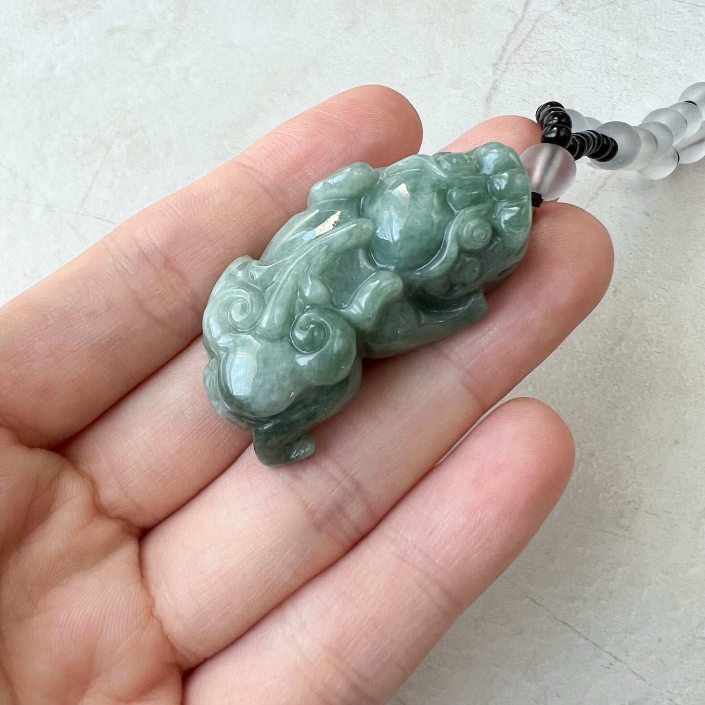 Green Jadeite Jade, Dragon Pixiu Pi Xiu, 貔貅, Dragon Chinese Carved Pendant, YJ-1221-0168140 - AriaDesignCollection