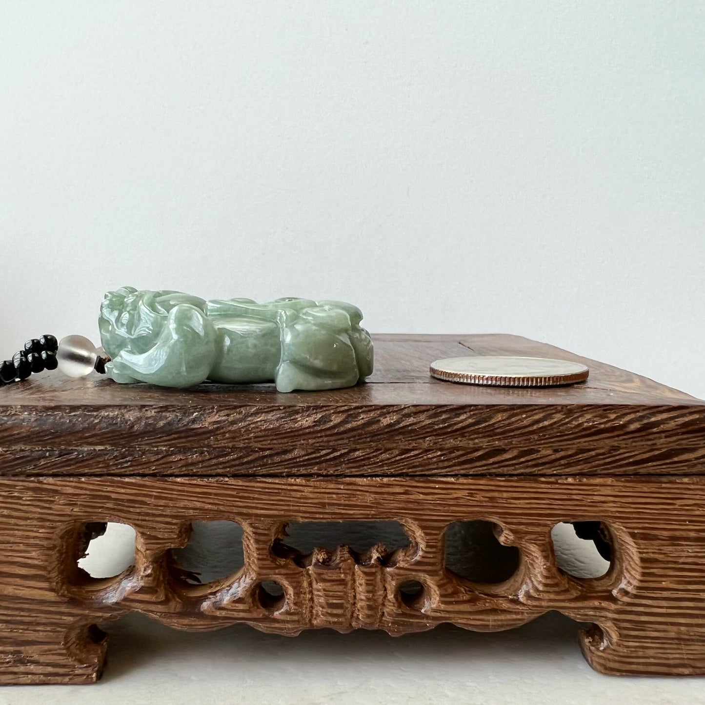 Green Jadeite Jade, Dragon Pixiu Pi Xiu, 貔貅, Dragon Chinese Carved Pendant, YJ-1221-0168140 - AriaDesignCollection