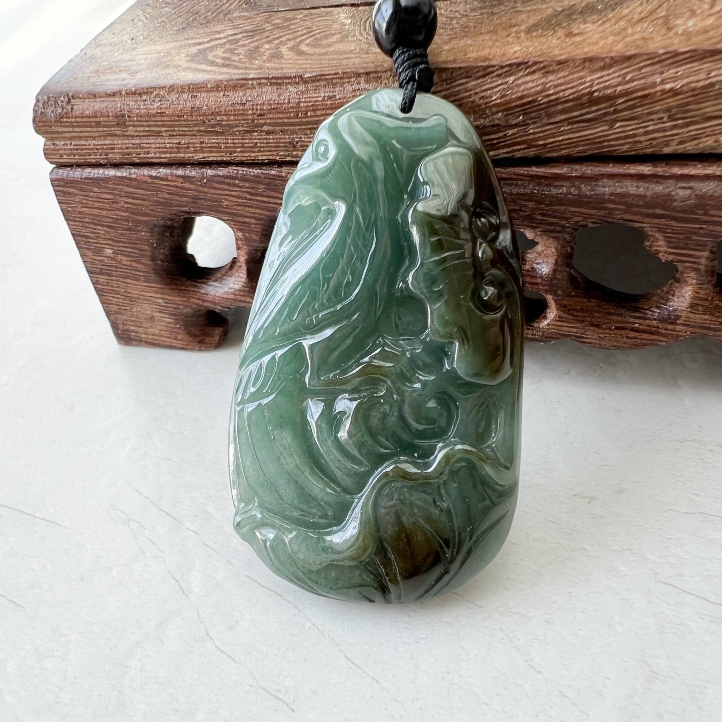 Jadeite Jade Floral Bird, Parrot Green Blue Hand Carved Pendant, YJ-1221-0336527 - AriaDesignCollection