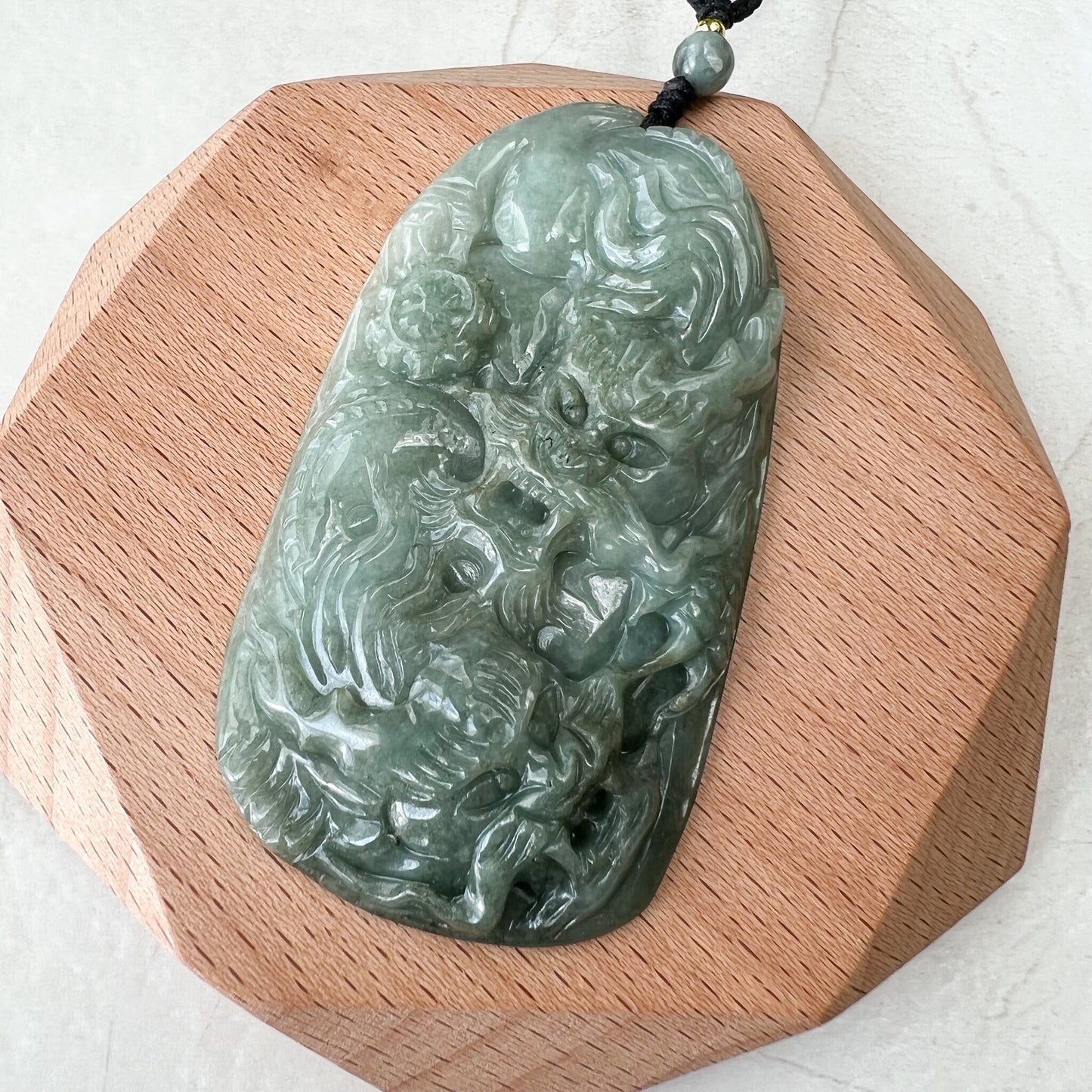 Twin Jade Dragon, Green Jadeite Jade, Chinese Zodiac Hand Carved Pendant Necklace, YJ-1221-0213916 - AriaDesignCollection
