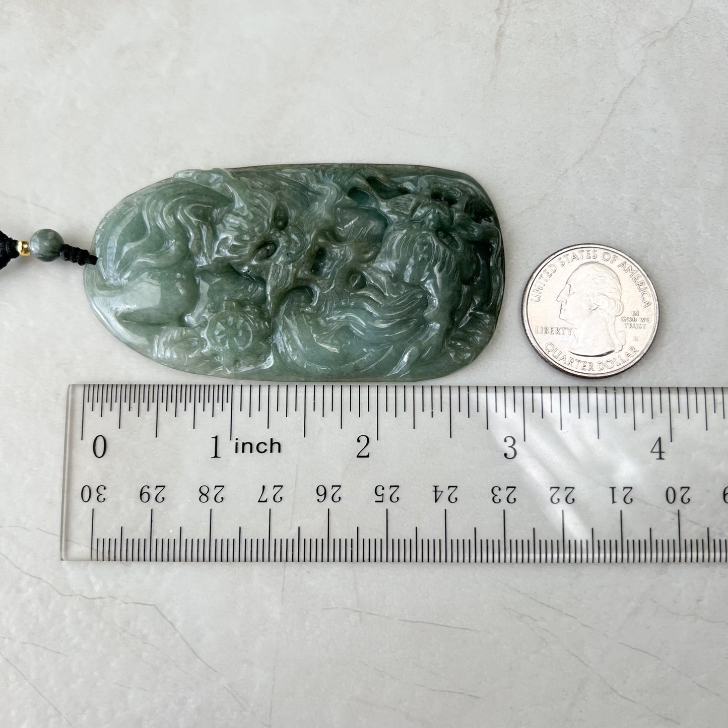 Twin Jade Dragon, Green Jadeite Jade, Chinese Zodiac Hand Carved Pendant Necklace, YJ-1221-0213916 - AriaDesignCollection