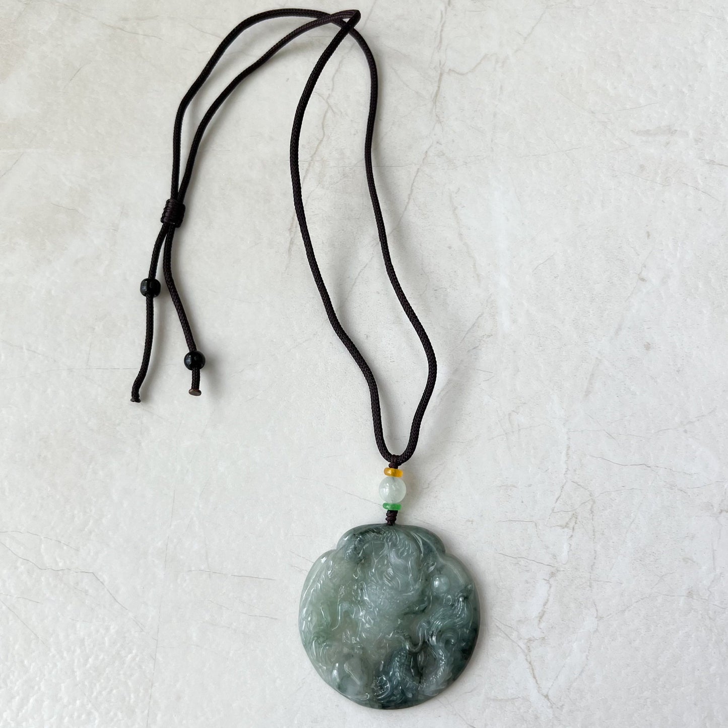 Icy Translucent Green Jadeite Jade Dragon Chinese Zodiac Hand Carved Pendant Necklace, YJ-0322-0355363 - AriaDesignCollection