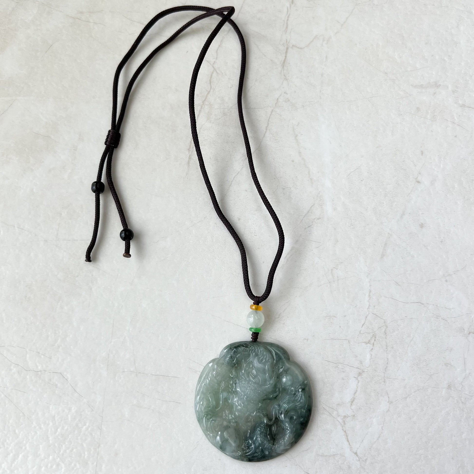 Icy Translucent Green Jadeite Jade Dragon Chinese Zodiac Hand Carved Pendant Necklace, YJ-0322-0355363 - AriaDesignCollection