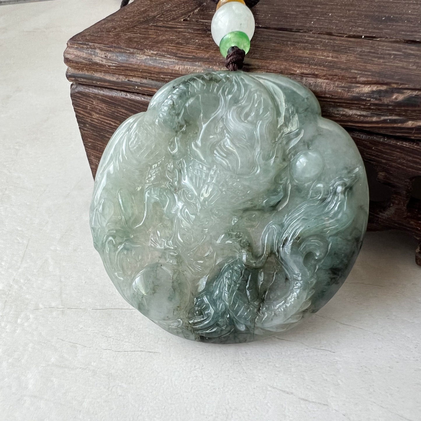 Icy Translucent Green Jadeite Jade Dragon Chinese Zodiac Hand Carved Pendant Necklace, YJ-0322-0355363 - AriaDesignCollection