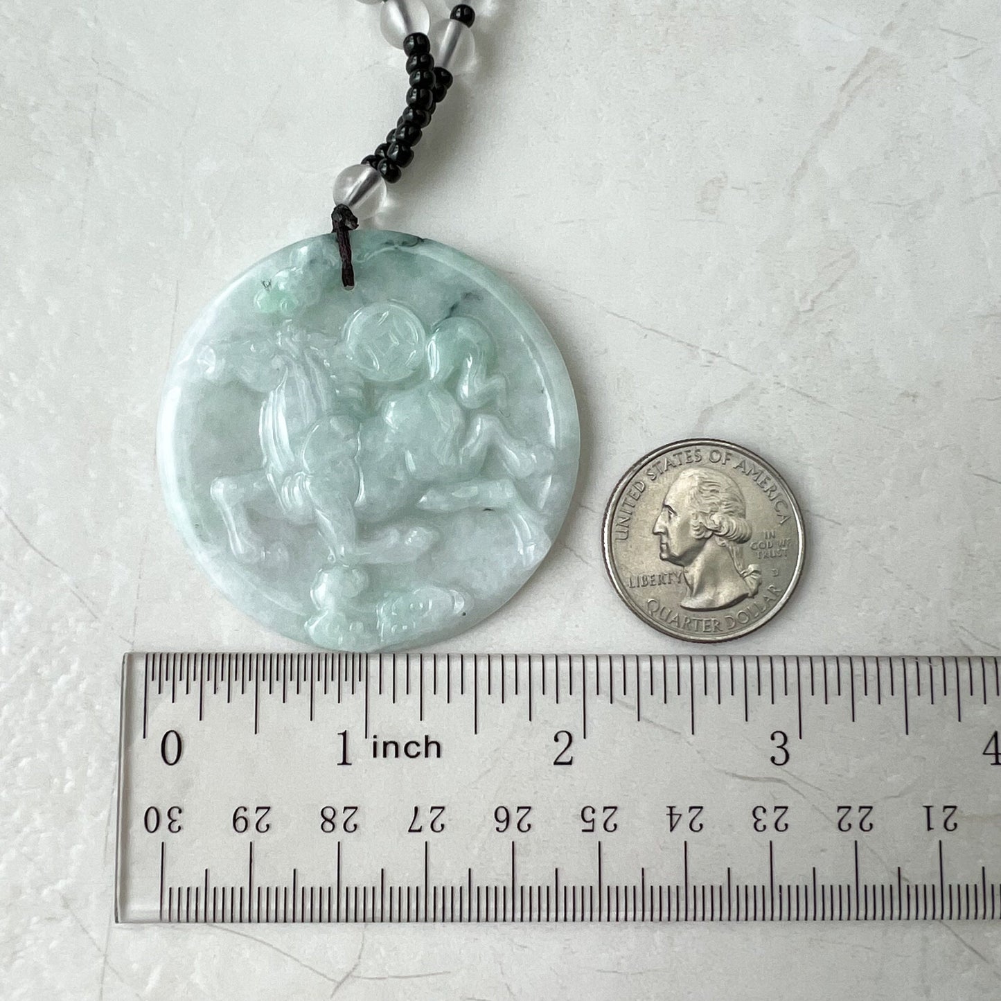 Horse Jadeite Jade Chinese Zodiac Pendant Necklace, Feng Shui Pendant, Fortune Wealth Money Coin, YJ-0322-0350832 - AriaDesignCollection