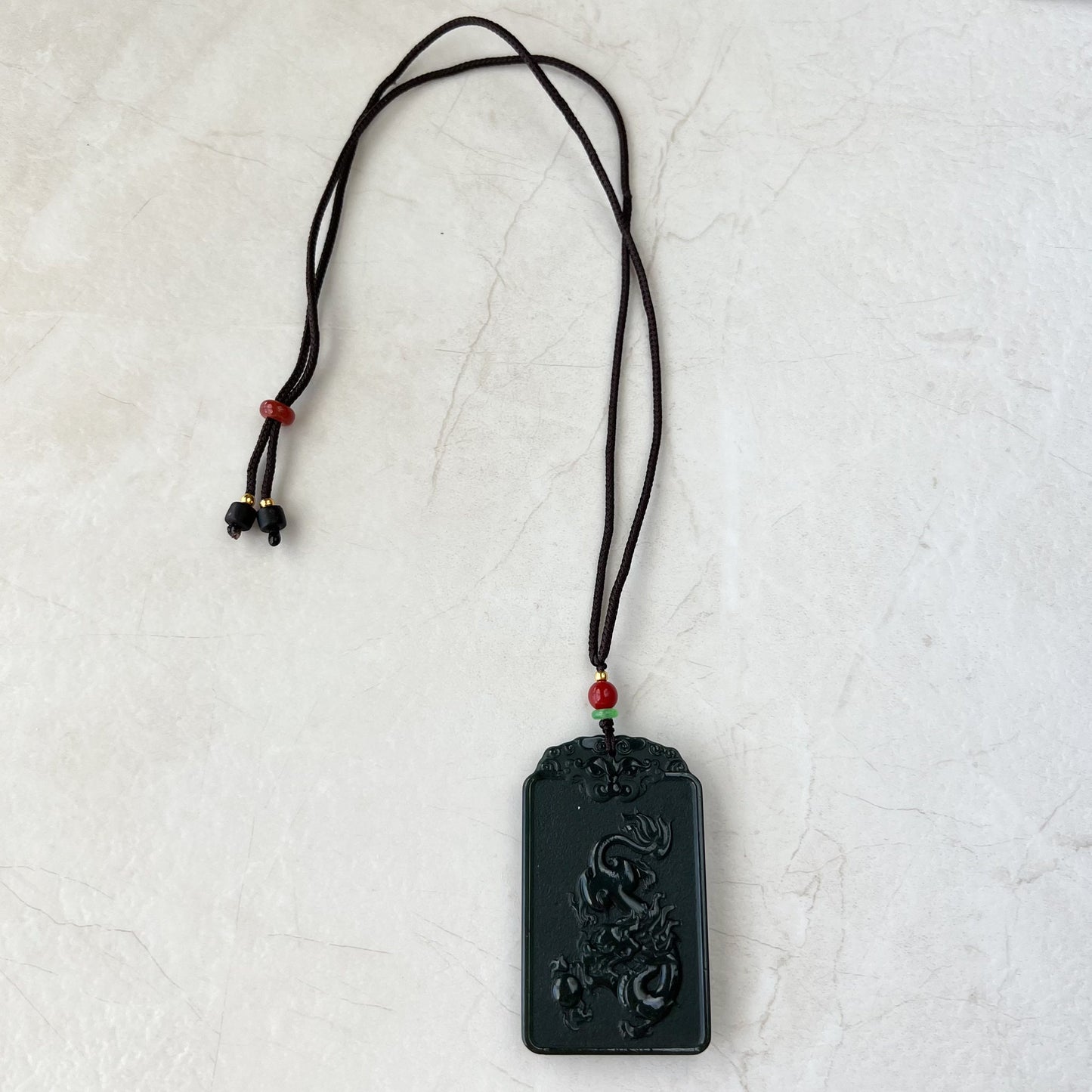 Dark Green Nephrite Jade Samantabhadra Buddha bodhisattva with elephant, Pu Xian, Phổ Hiền Bồ Tát,Dragon Pendant Necklace,RM-1221-1649390389 - AriaDesignCollection