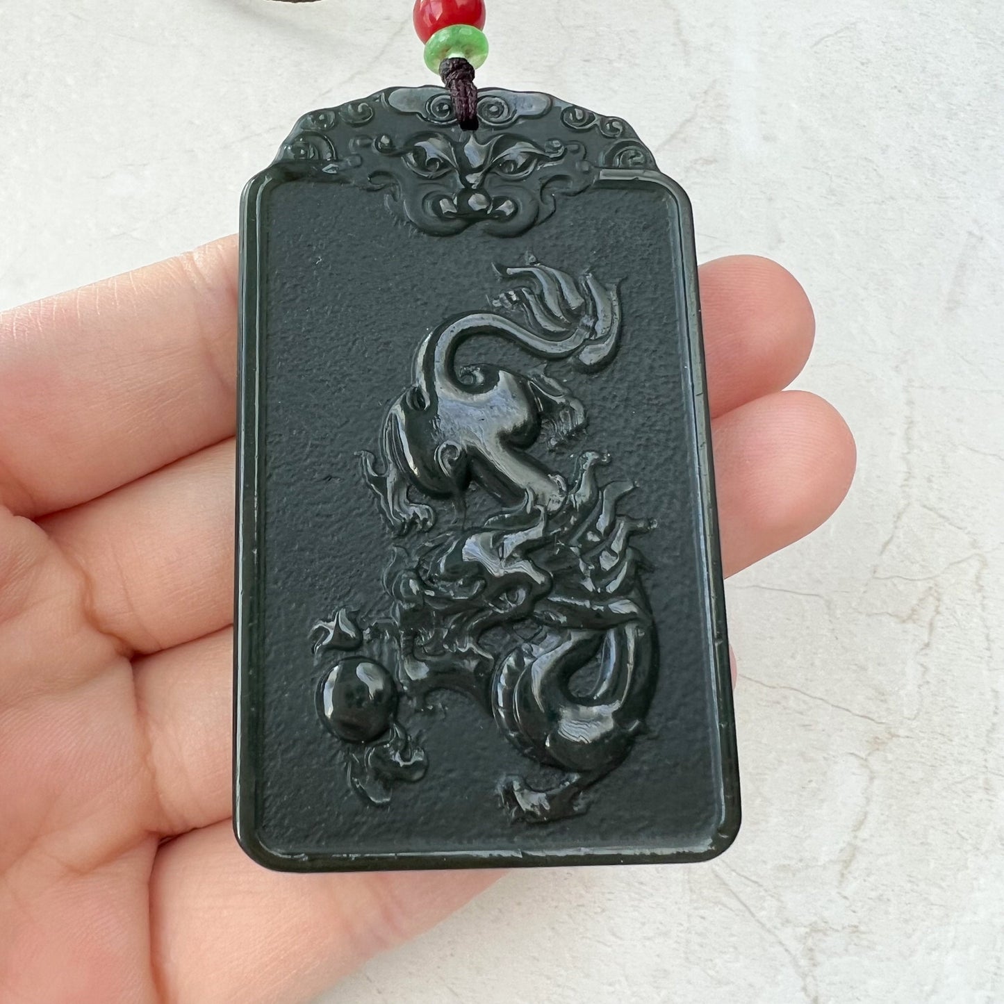 Dark Green Nephrite Jade Samantabhadra Buddha bodhisattva with elephant, Pu Xian, Phổ Hiền Bồ Tát,Dragon Pendant Necklace,RM-1221-1649390389 - AriaDesignCollection