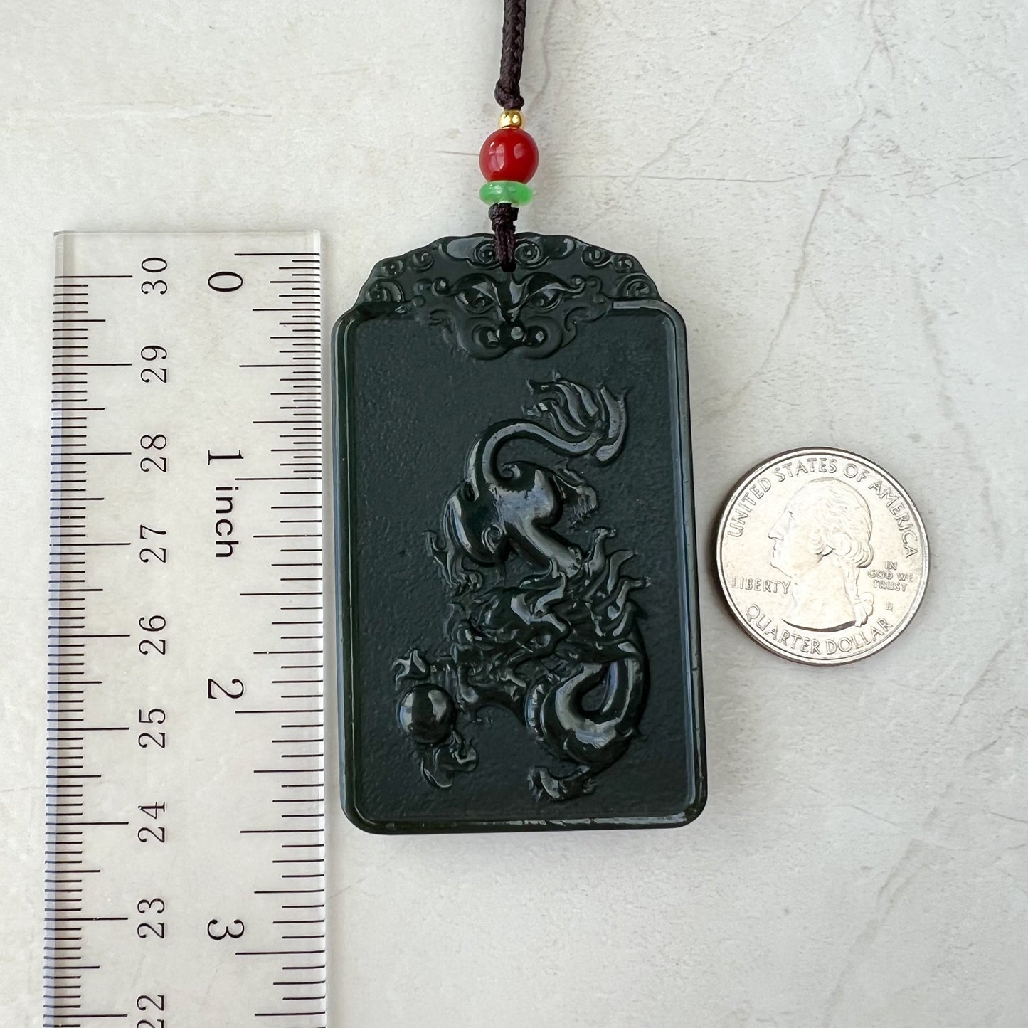 Dark Green Nephrite Jade Samantabhadra Buddha bodhisattva with elephant, Pu Xian, Phổ Hiền Bồ Tát,Dragon Pendant Necklace,RM-1221-1649390389 - AriaDesignCollection