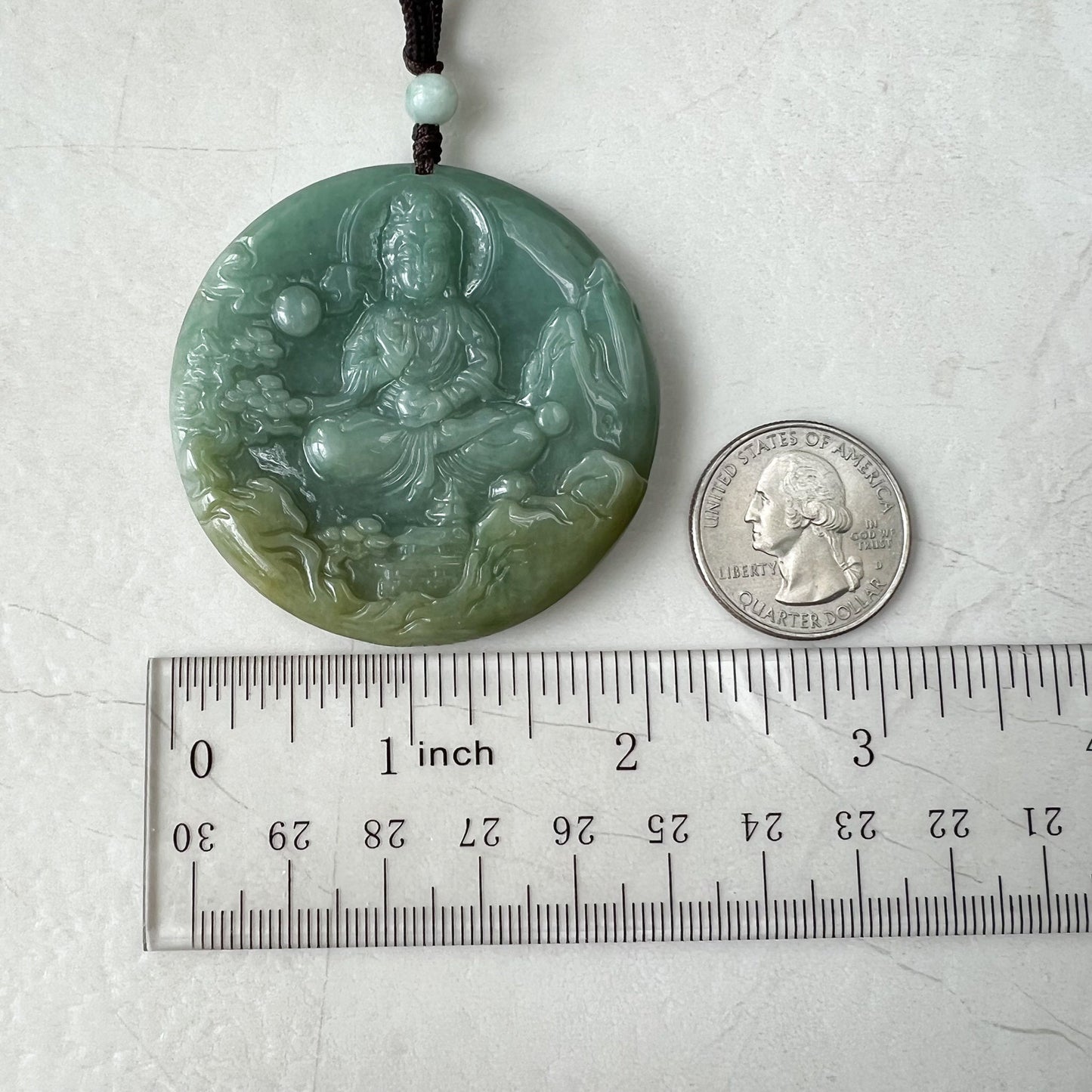 Green Jadeite Jade Guan Yin Avalokiteshvara Hand Carved Pendant Necklace, YJ-0322-0315224 - AriaDesignCollection