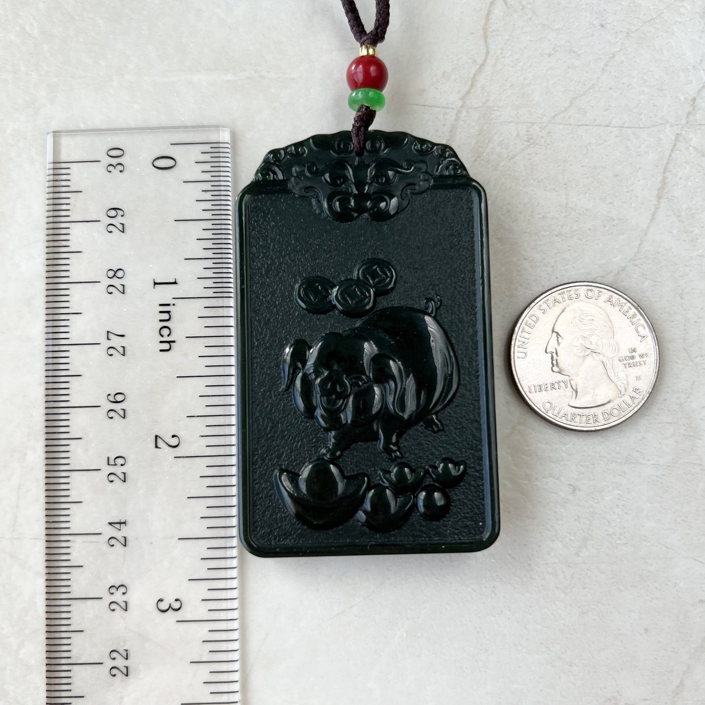 Nephrite Jade Amitabha Buddha Amita Amida, 阿弥陀佛, Pig Zodiac Carved Pendant Necklace, RM-1221-1649625525 - AriaDesignCollection