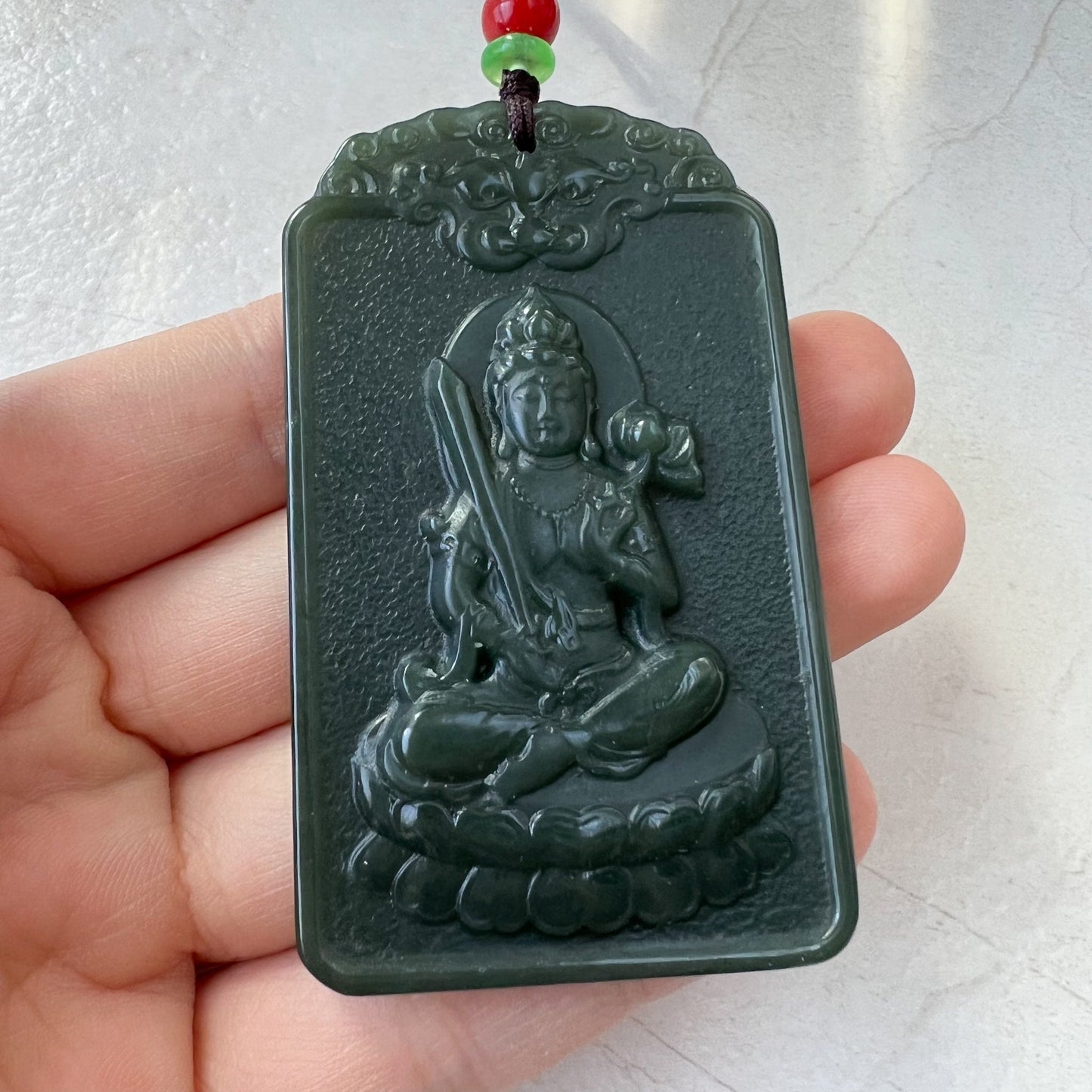 Nephrite Jade Akasagarbha Buddha, Xu Kong Zang, Hư Không Tạng Bồ Tát, bodhisattva, Tiger Zodiac Pendant Necklace, RM-1221-1649646234 - AriaDesignCollection