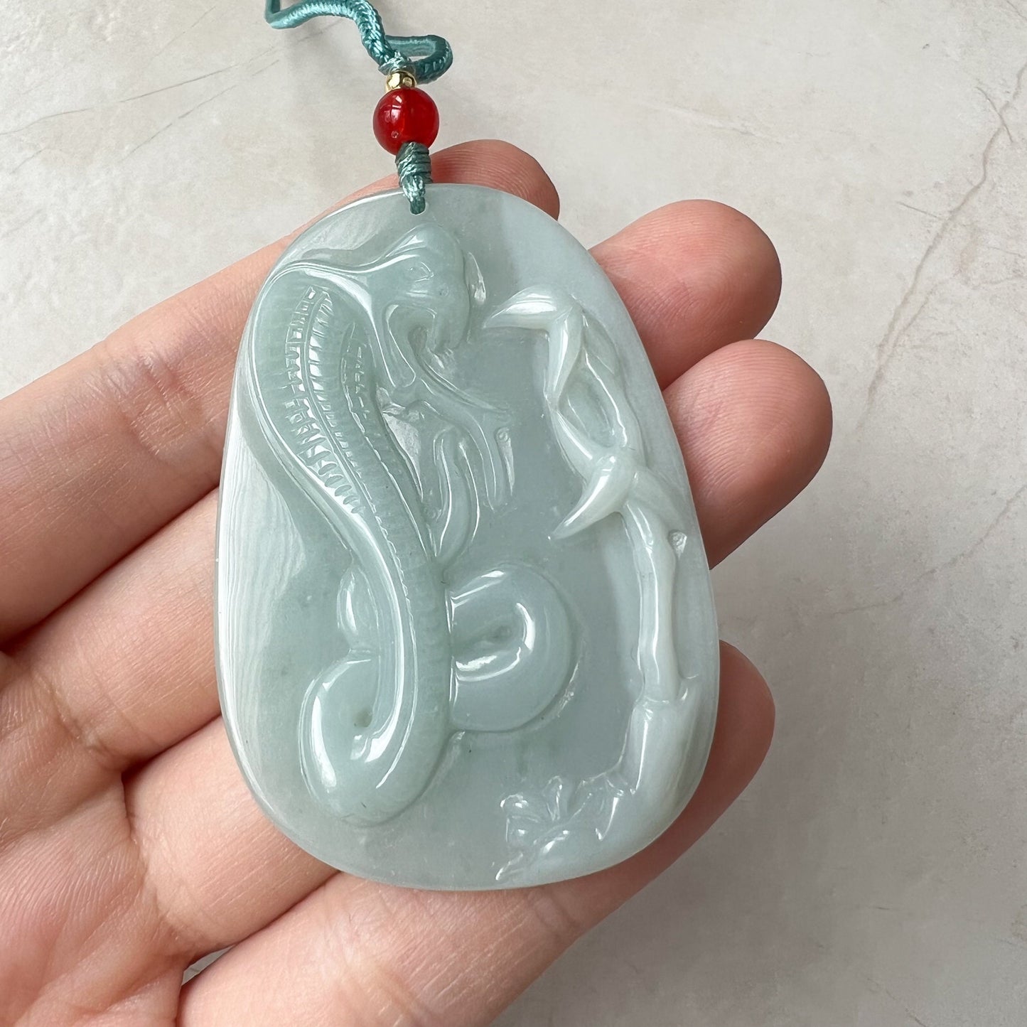 Jadeite Jade Snake Hand Carved, Chinese Zodiac Pendant Necklace, YJ-0322-0315218 - AriaDesignCollection