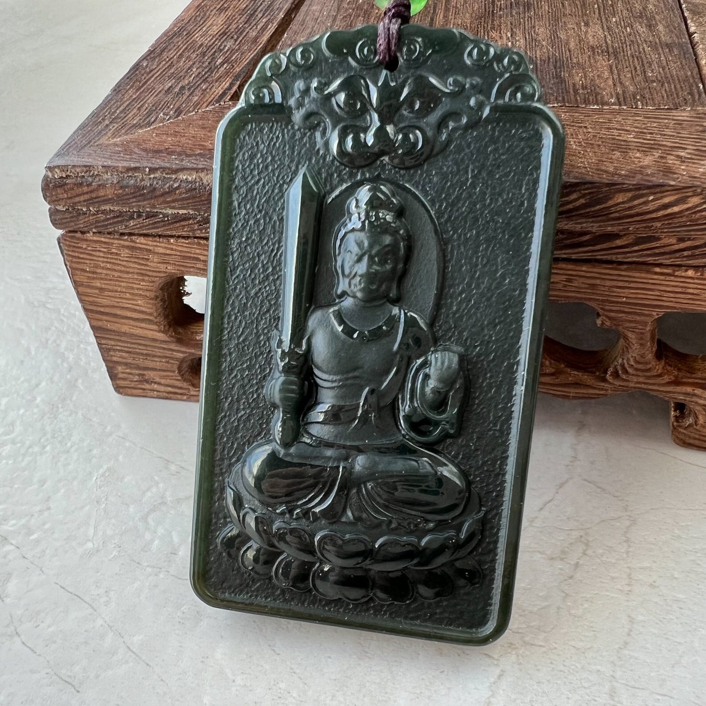 Nephrite Jade Acala Acalanātha Buddha Bu Dong Ming Wang, Bất Động Minh Vuong, Rooster Carved Pendant Necklace, RM-1221-1649711581 - AriaDesignCollection