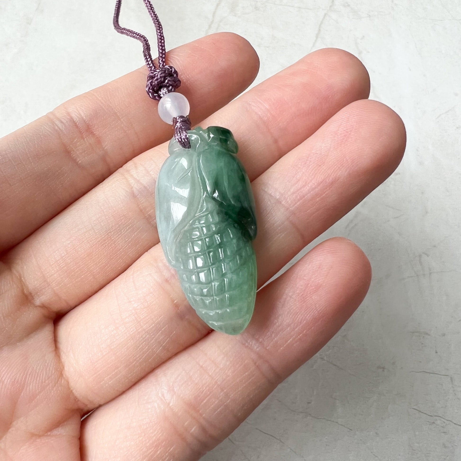 Jadeite Jade Translucent Blue Green Corn Necklace, ZYF-0322-1651680300 - AriaDesignCollection