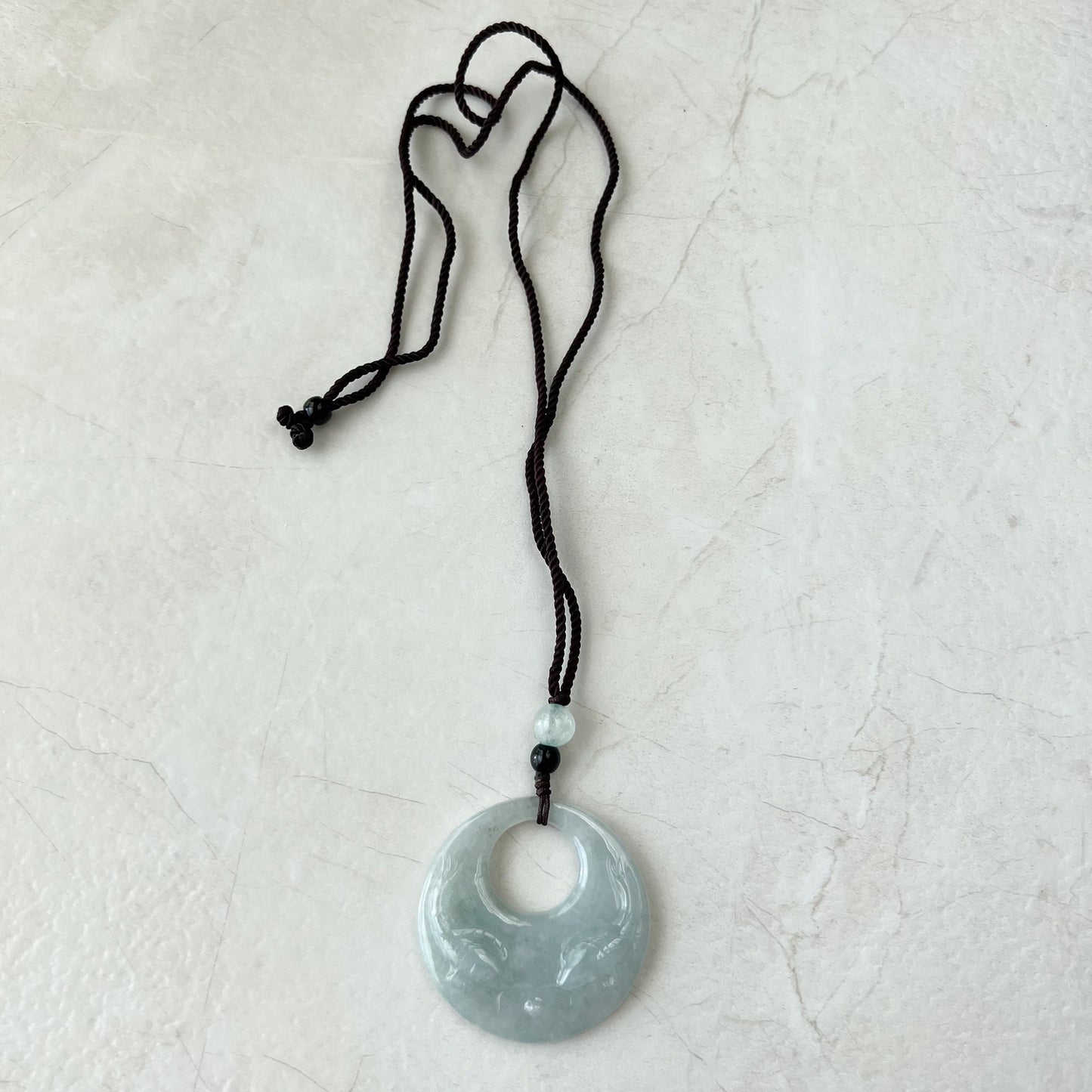 Jadeite Jade Twin Fish, Pisces Zodiac Horoscope Necklace, Hand Carved Pendant Necklace, YJ-1221-0315209-3 - AriaDesignCollection