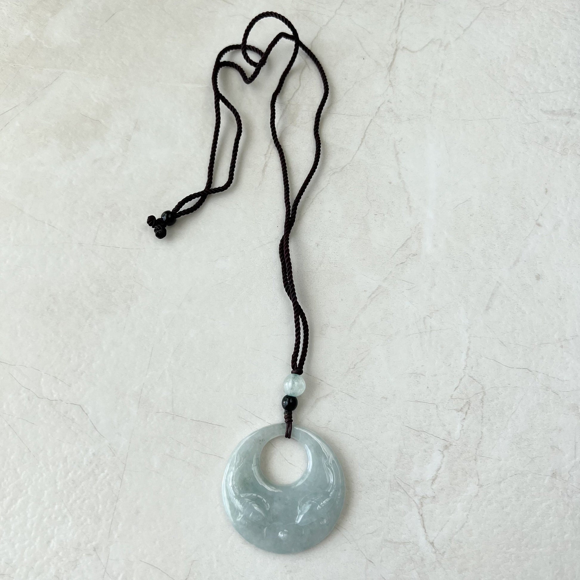 Jadeite Jade Twin Fish, Pisces Zodiac Horoscope Necklace, Hand Carved Pendant Necklace, YJ-1221-0315209-3 - AriaDesignCollection