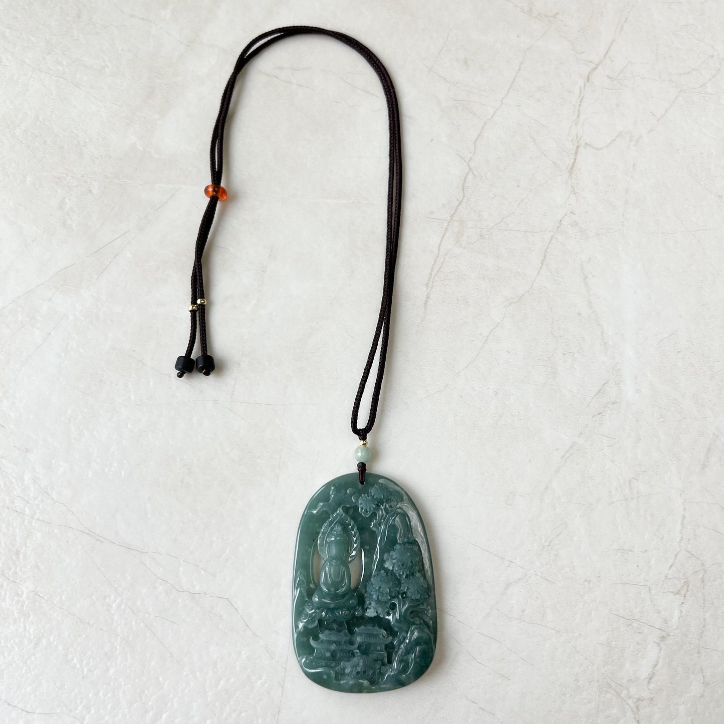 Green Faceless Guan Yin Meditating, Jadeite Jade Avalokiteshvara Hand Carved Pendant Necklace, Quan Am, ZYF-0322-1651918879 - AriaDesignCollection