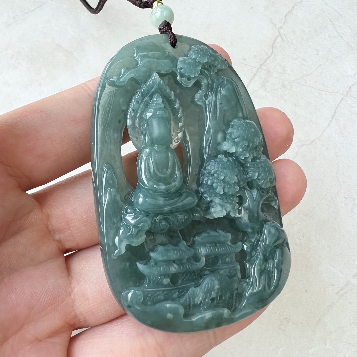 Green Faceless Guan Yin Meditating, Jadeite Jade Avalokiteshvara Hand Carved Pendant Necklace, Quan Am, ZYF-0322-1651918879 - AriaDesignCollection