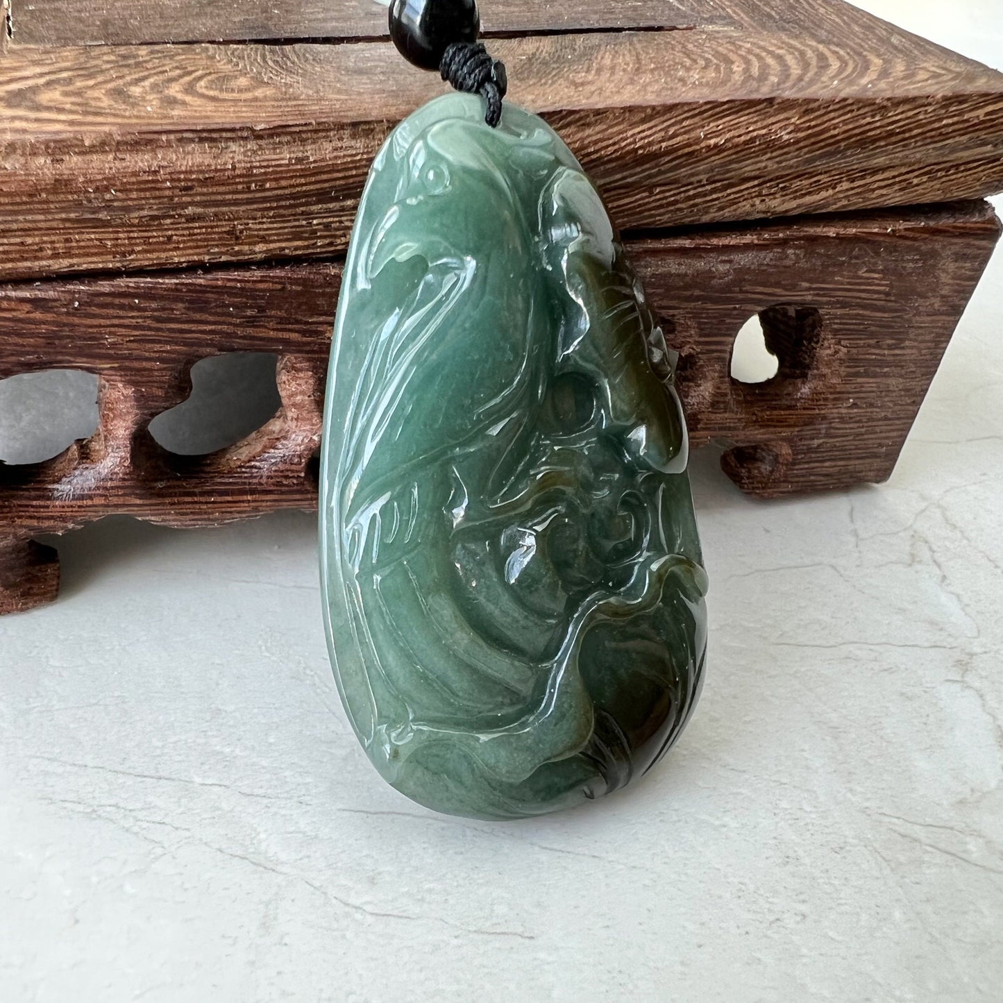 Jadeite Jade Floral Bird, Parrot Green Blue Hand Carved Pendant, YJ-1221-0336527 - AriaDesignCollection