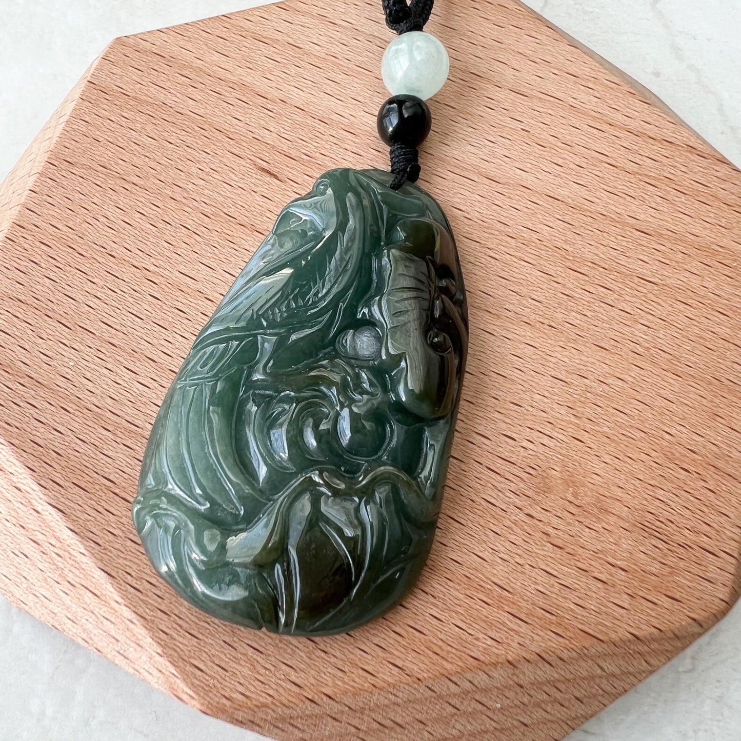 Jadeite Jade Floral Bird, Parrot Green Blue Hand Carved Pendant, YJ-1221-0336527 - AriaDesignCollection