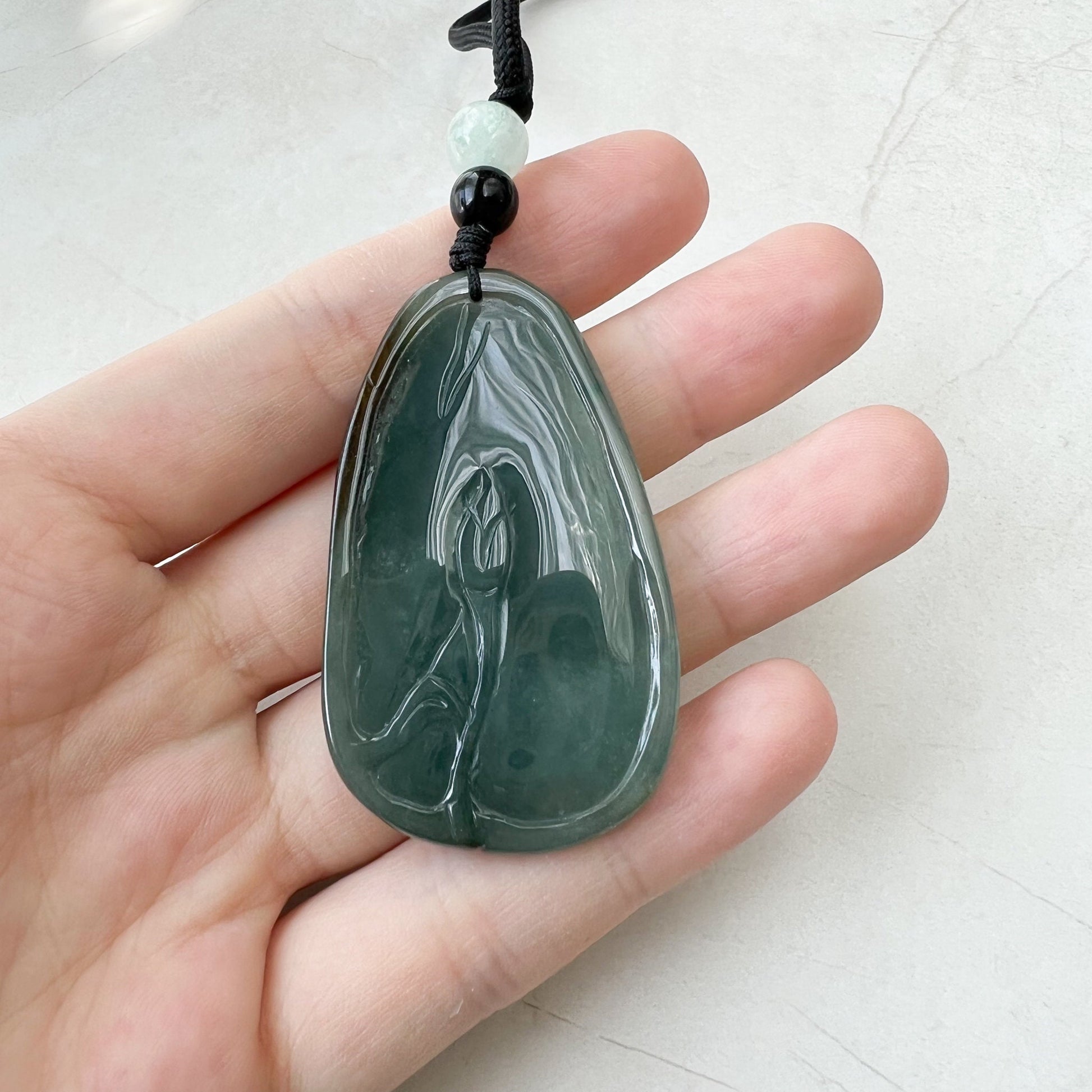 Jadeite Jade Floral Bird, Parrot Green Blue Hand Carved Pendant, YJ-1221-0336527 - AriaDesignCollection