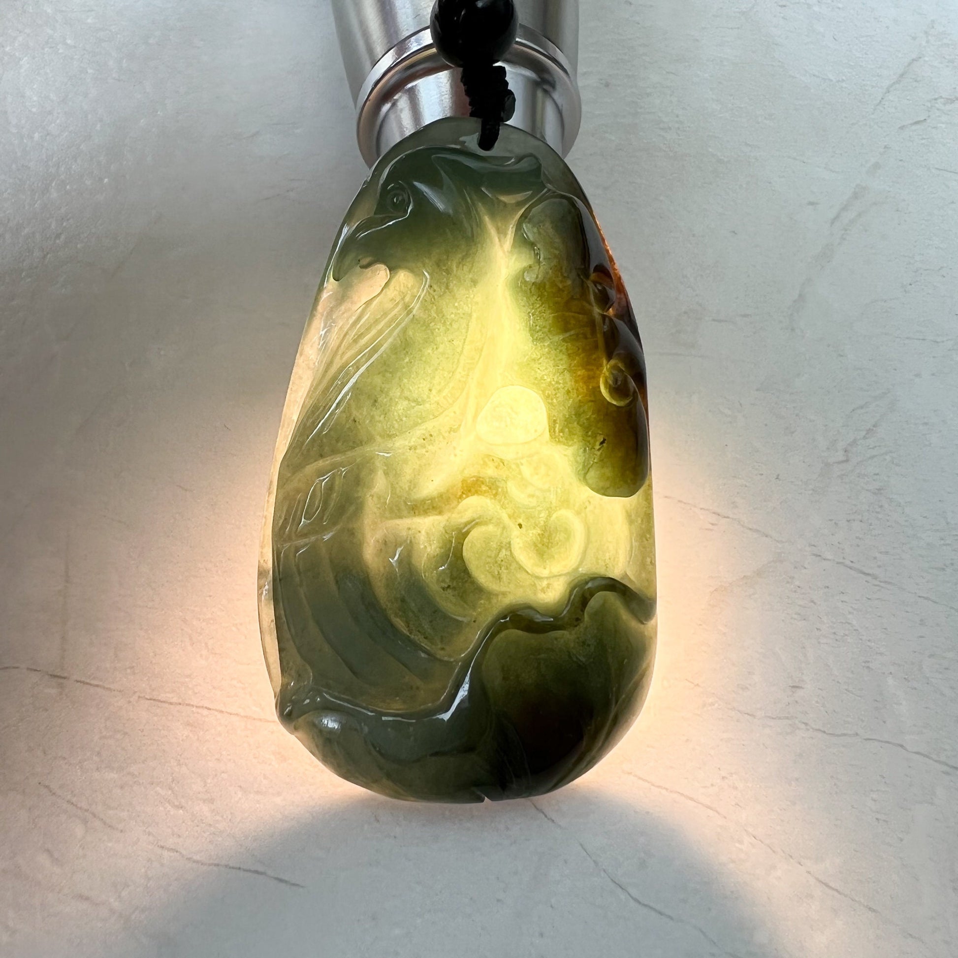 Jadeite Jade Floral Bird, Parrot Green Blue Hand Carved Pendant, YJ-1221-0336527 - AriaDesignCollection