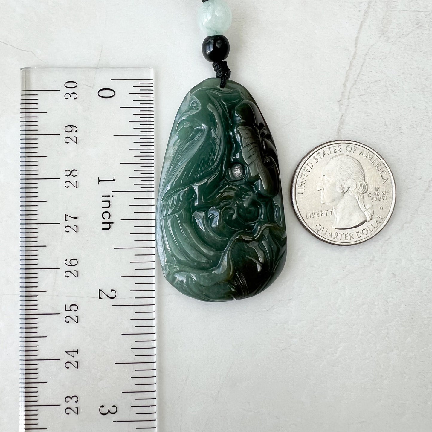 Jadeite Jade Floral Bird, Parrot Green Blue Hand Carved Pendant, YJ-1221-0336527 - AriaDesignCollection