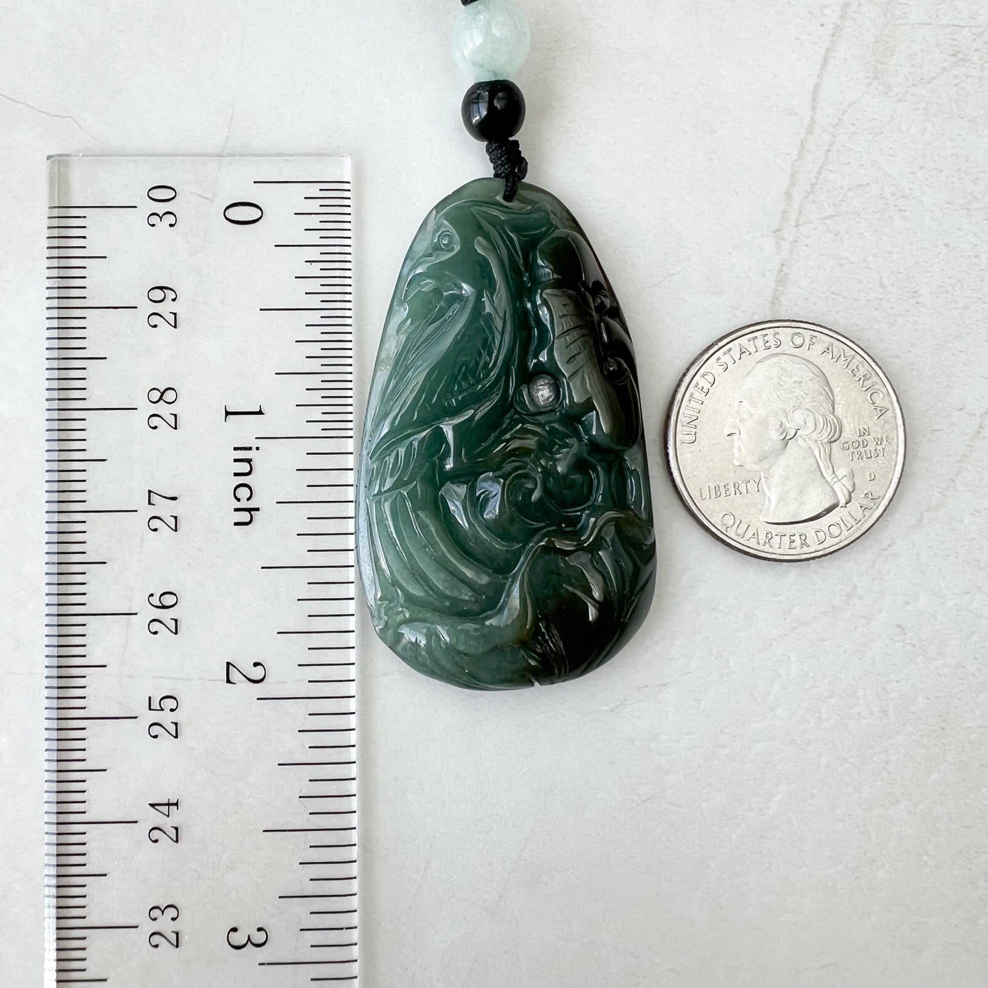 Jadeite Jade Floral Bird, Parrot Green Blue Hand Carved Pendant, YJ-1221-0336527 - AriaDesignCollection