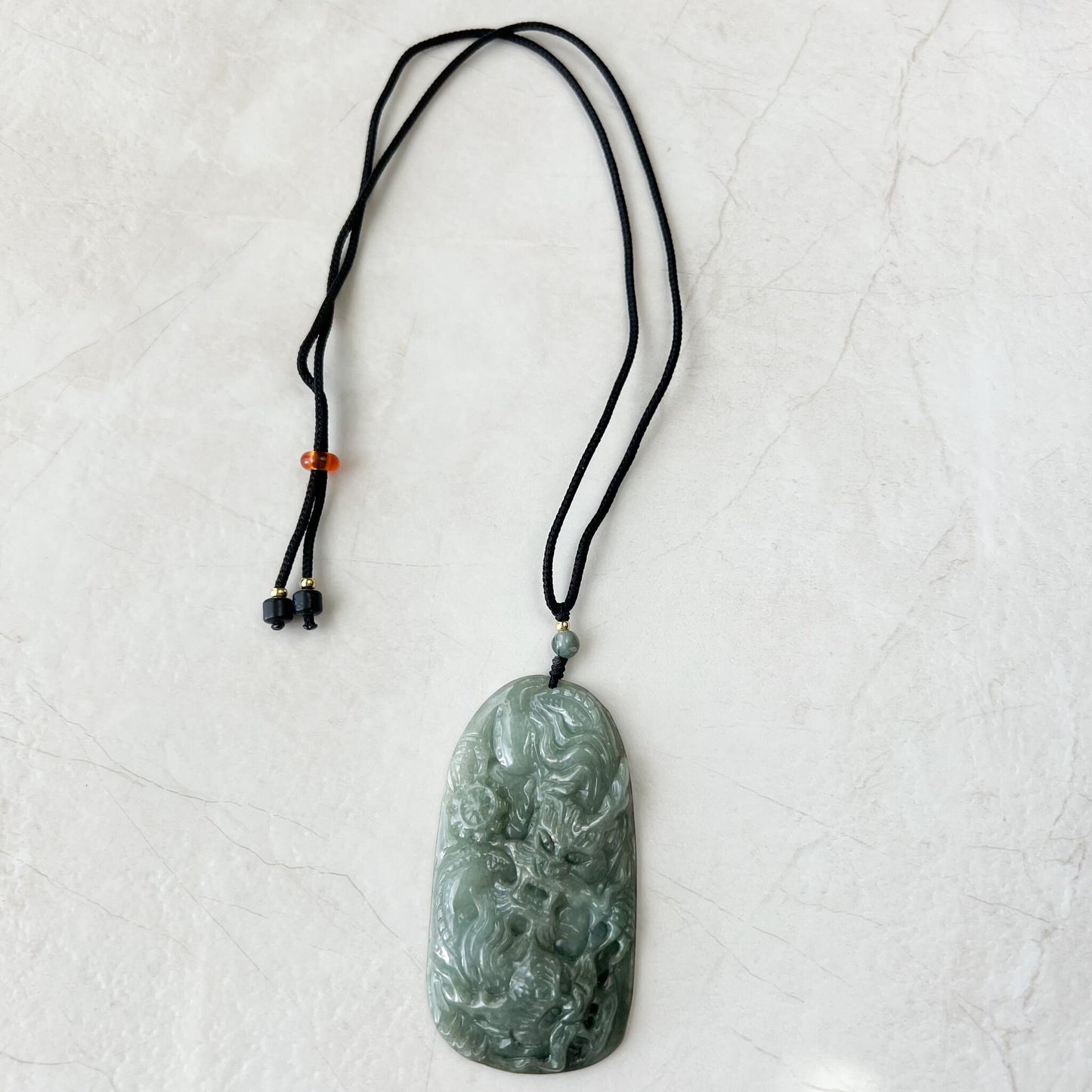 Twin Jade Dragon, Green Jadeite Jade, Chinese Zodiac Hand Carved Pendant Necklace, YJ-1221-0213916 - AriaDesignCollection